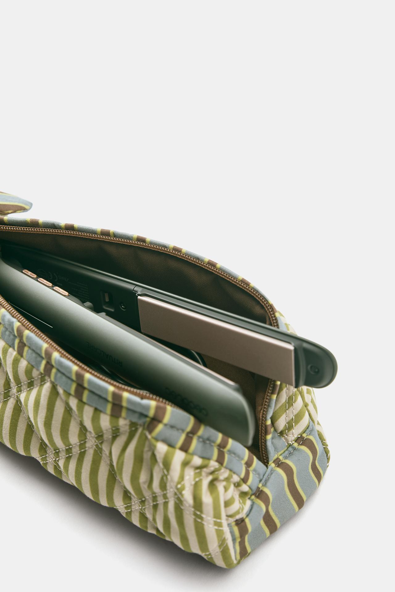 Quilted striped hair straightener case — Green