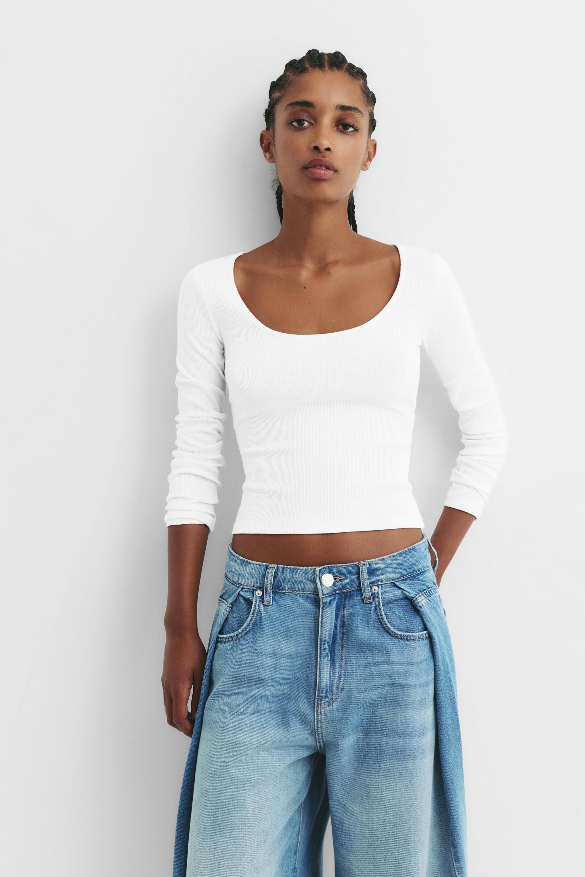 Ribbed round neck T-shirt — White