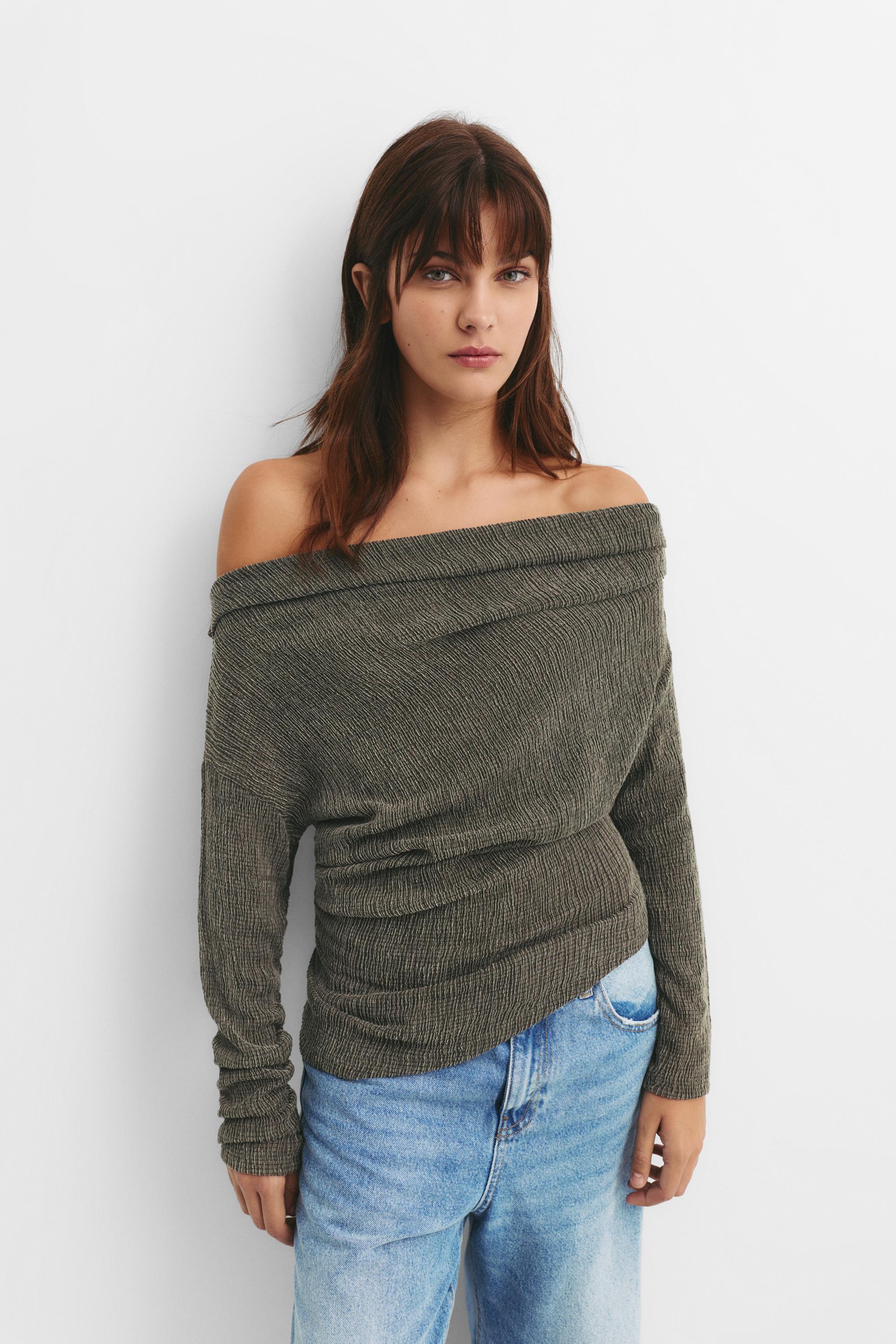 Bambula-Top Mit Bateau-Ausschnitt