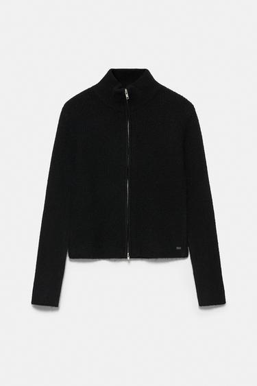Ribbed zip-up cardigan — Black 6