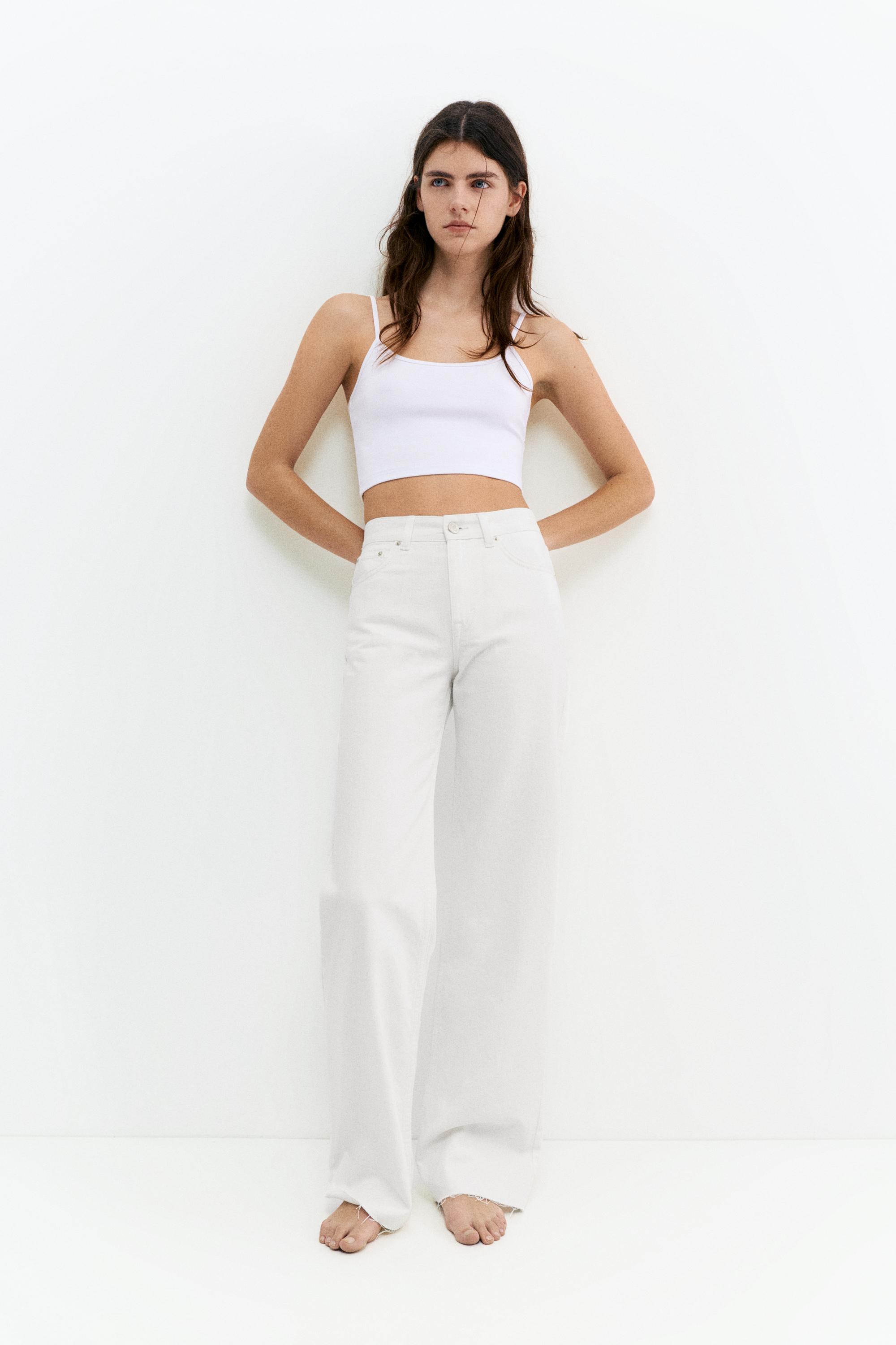 High-waist wide straight-leg jeans — White-t