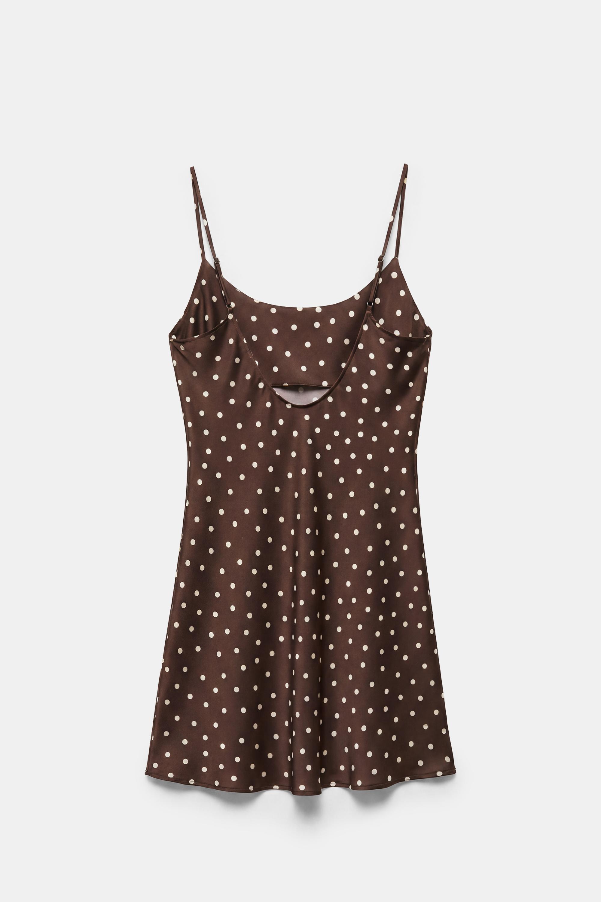 Short satin strappy dress — Brown/Ecru