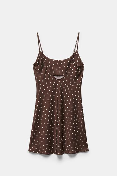 Short satin strappy dress — Brown/Ecru 7