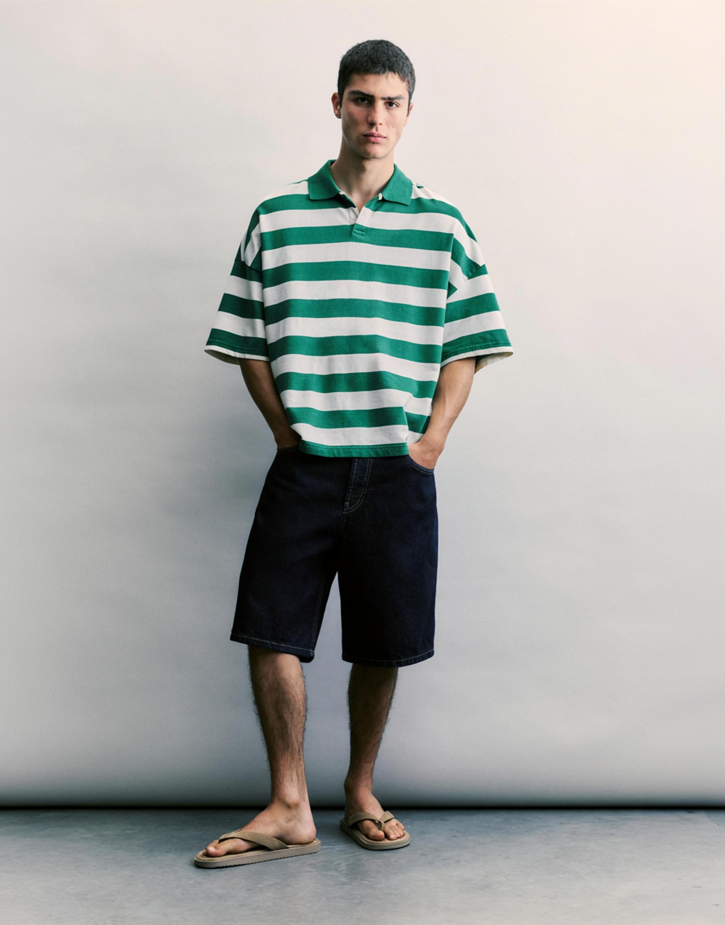 Çizgili boxy polo t-shirt - Görsel 9