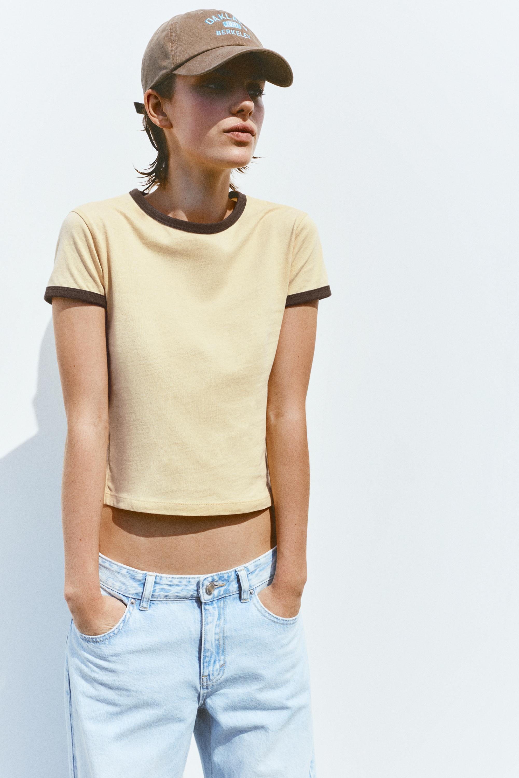 Short sleeve ribbed T-shirt — Yellow