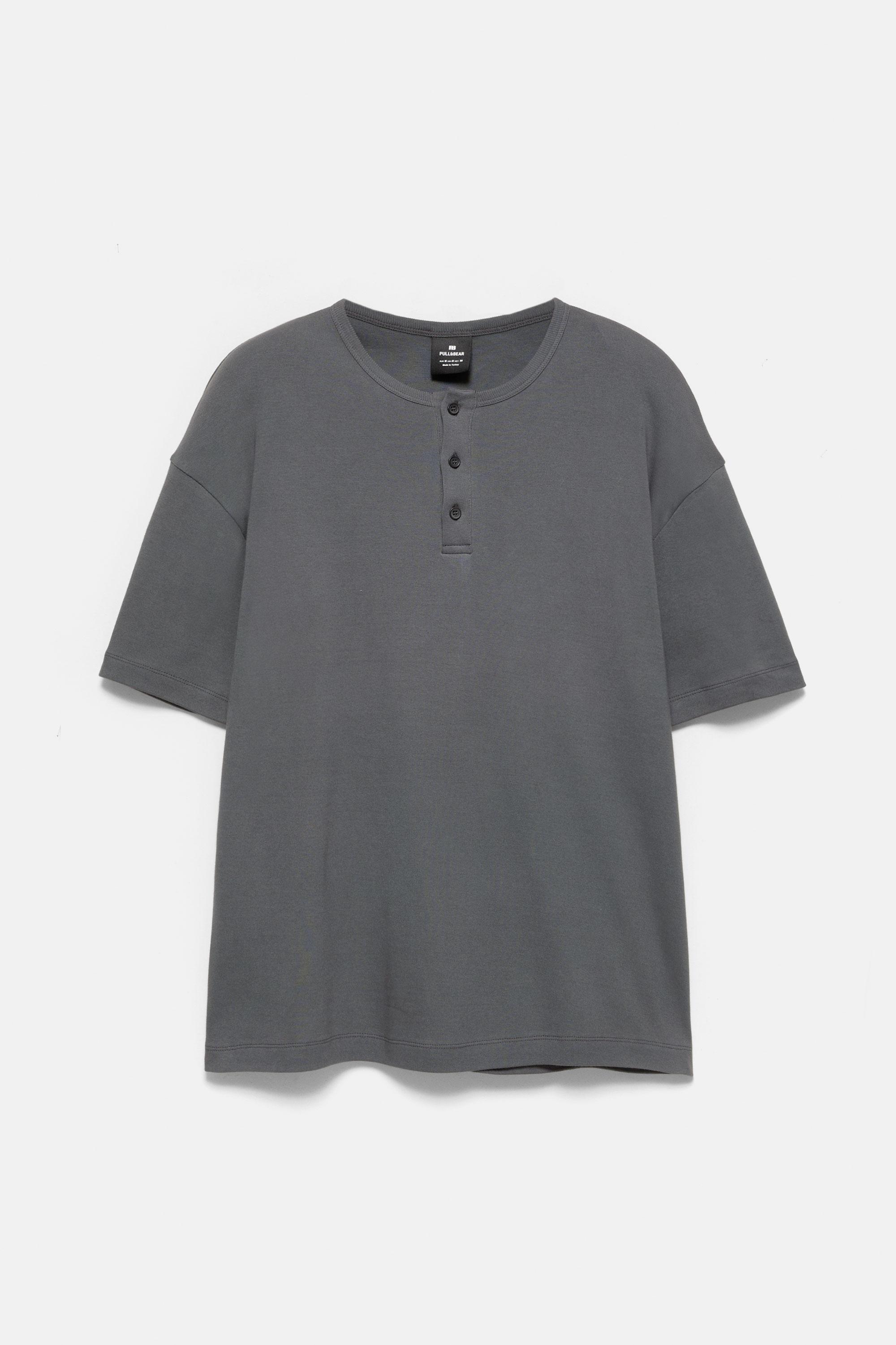 Basic Henley T-shirt — Anthracite grey