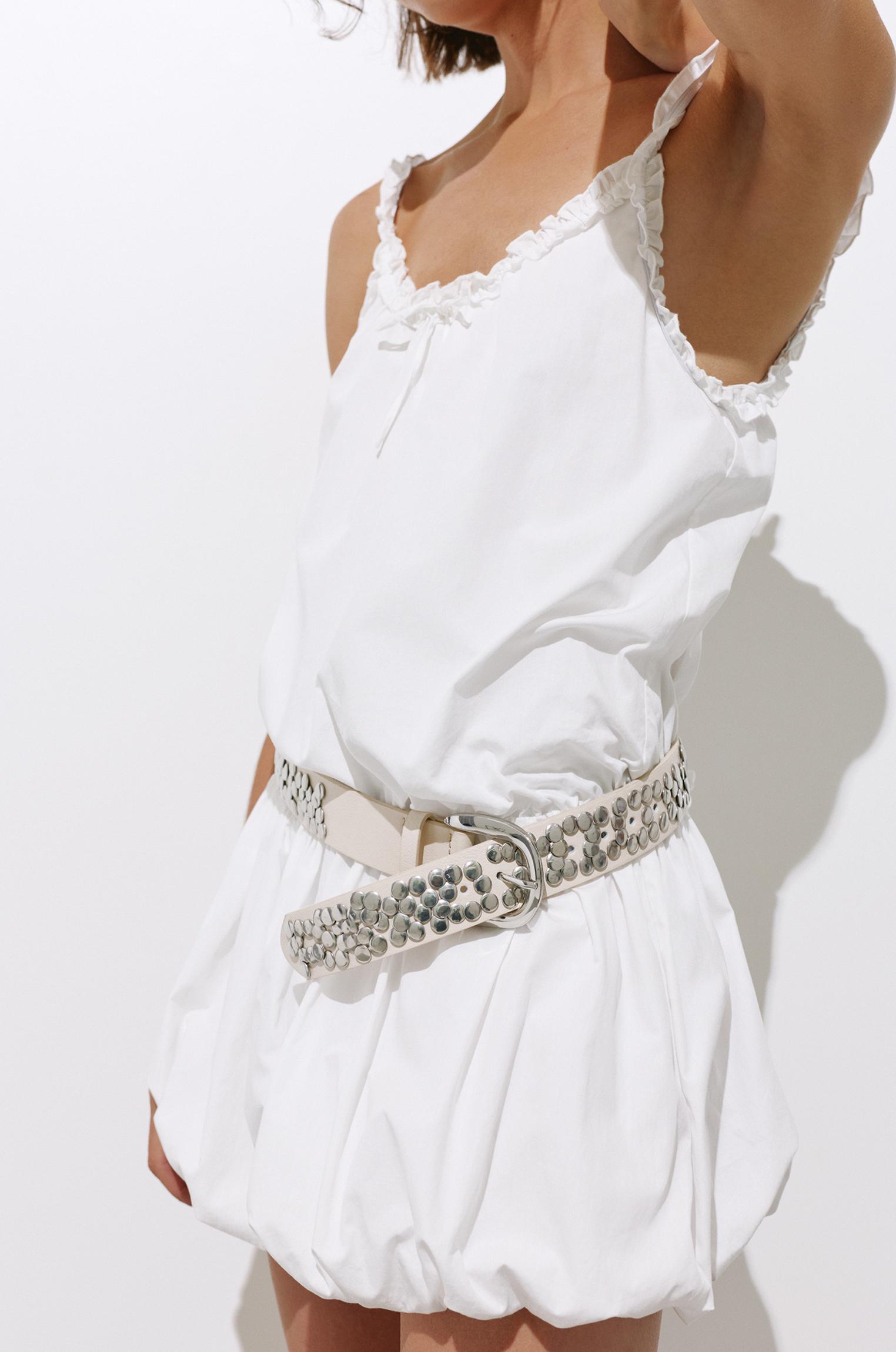 Faux leather studded belt — White