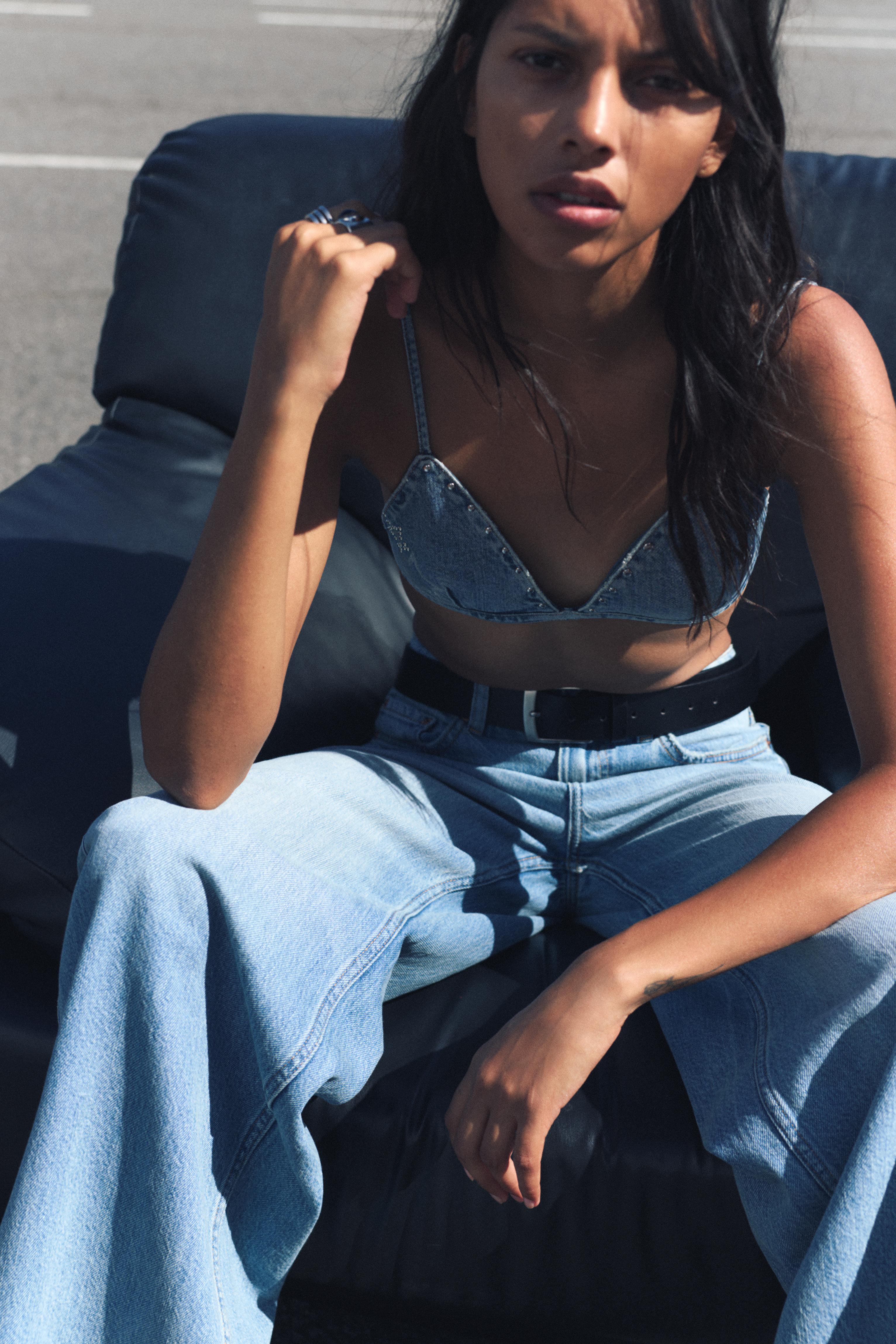Yıldız ve zımba detaylı üçgen denim top - Görsel 16
