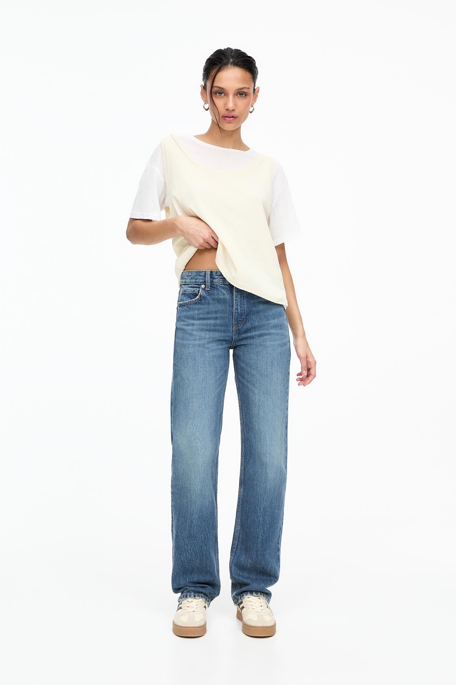 Mid-waist straight-leg jeans — Dark blue