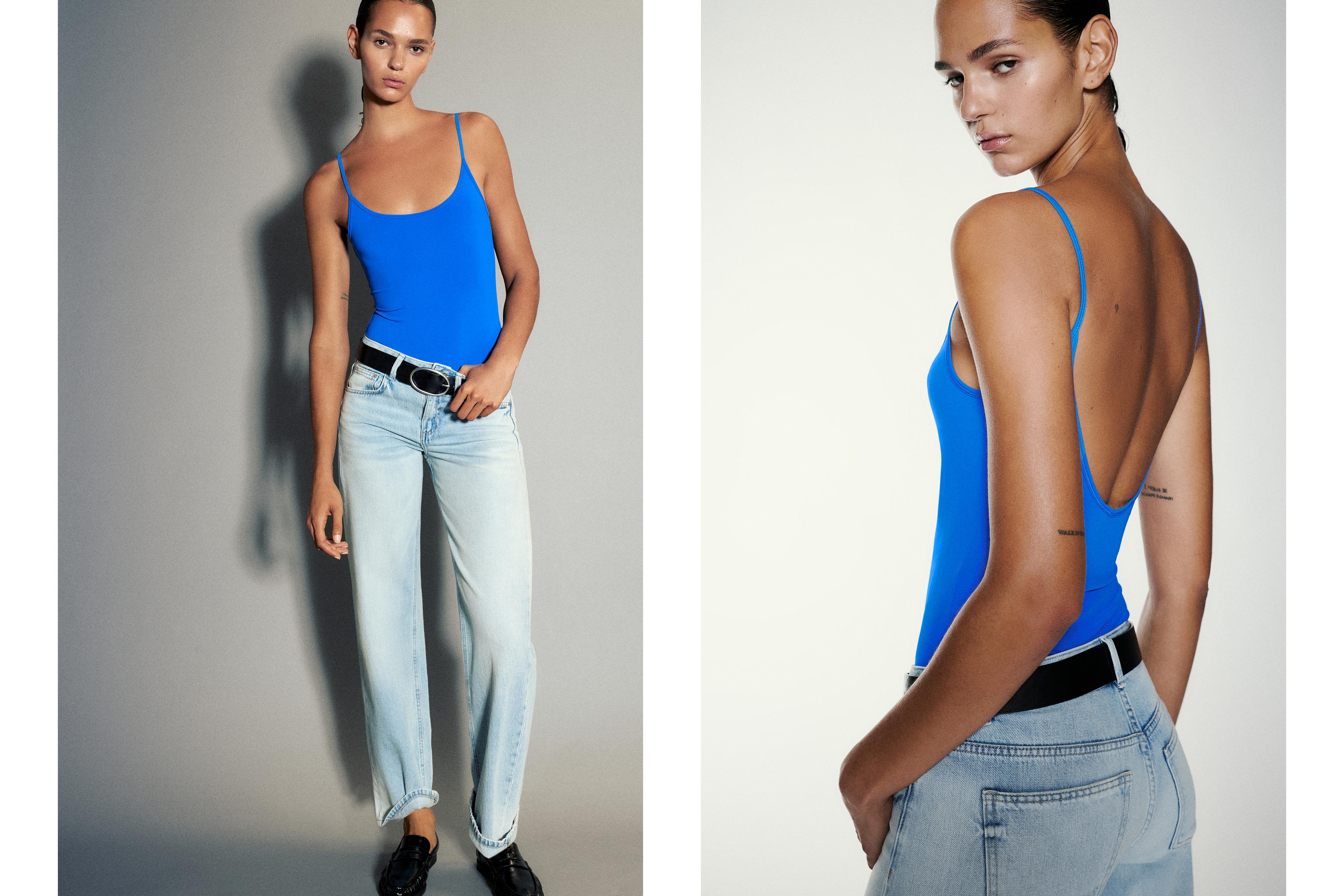 Polyamide bodysuit with thin straps — Deep blue