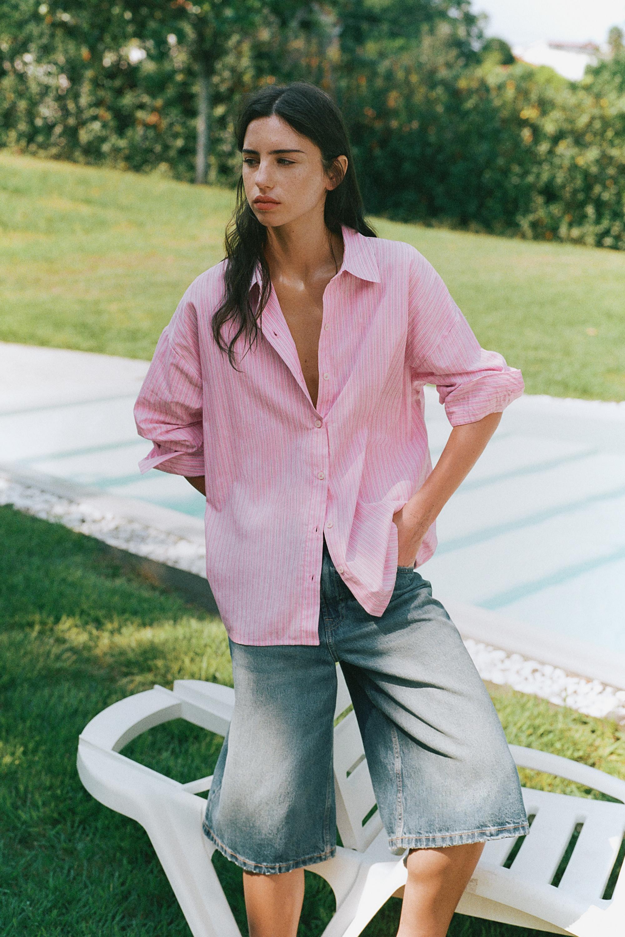 Striped oversized shirt — Pink