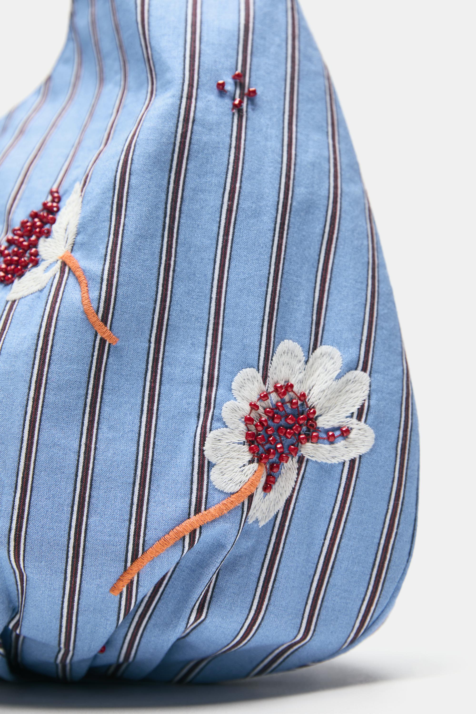 Striped floral tote bag — Blue