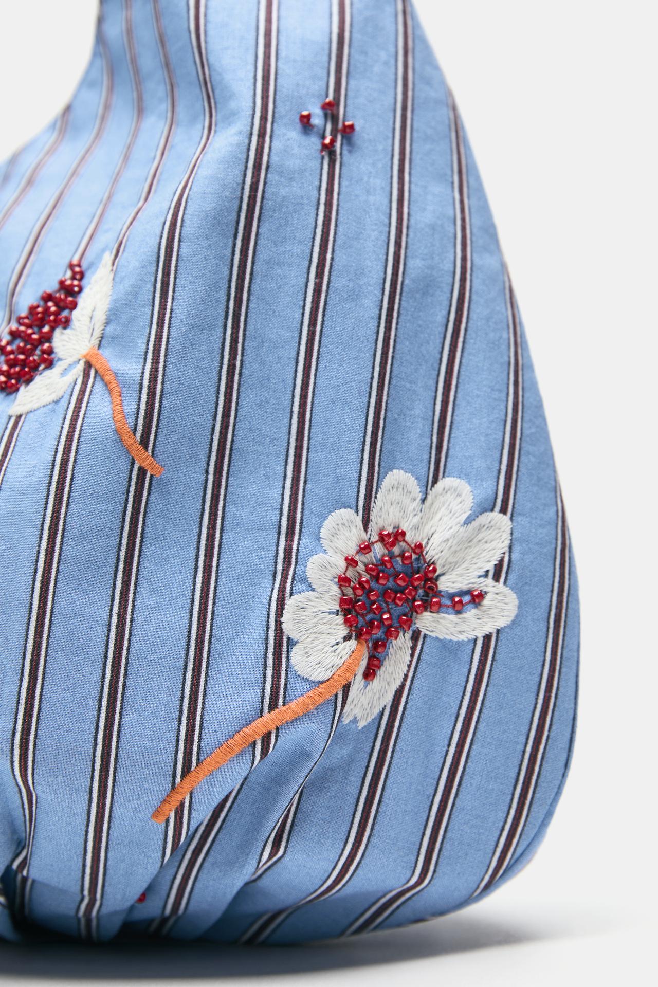 Striped floral tote bag — Blue