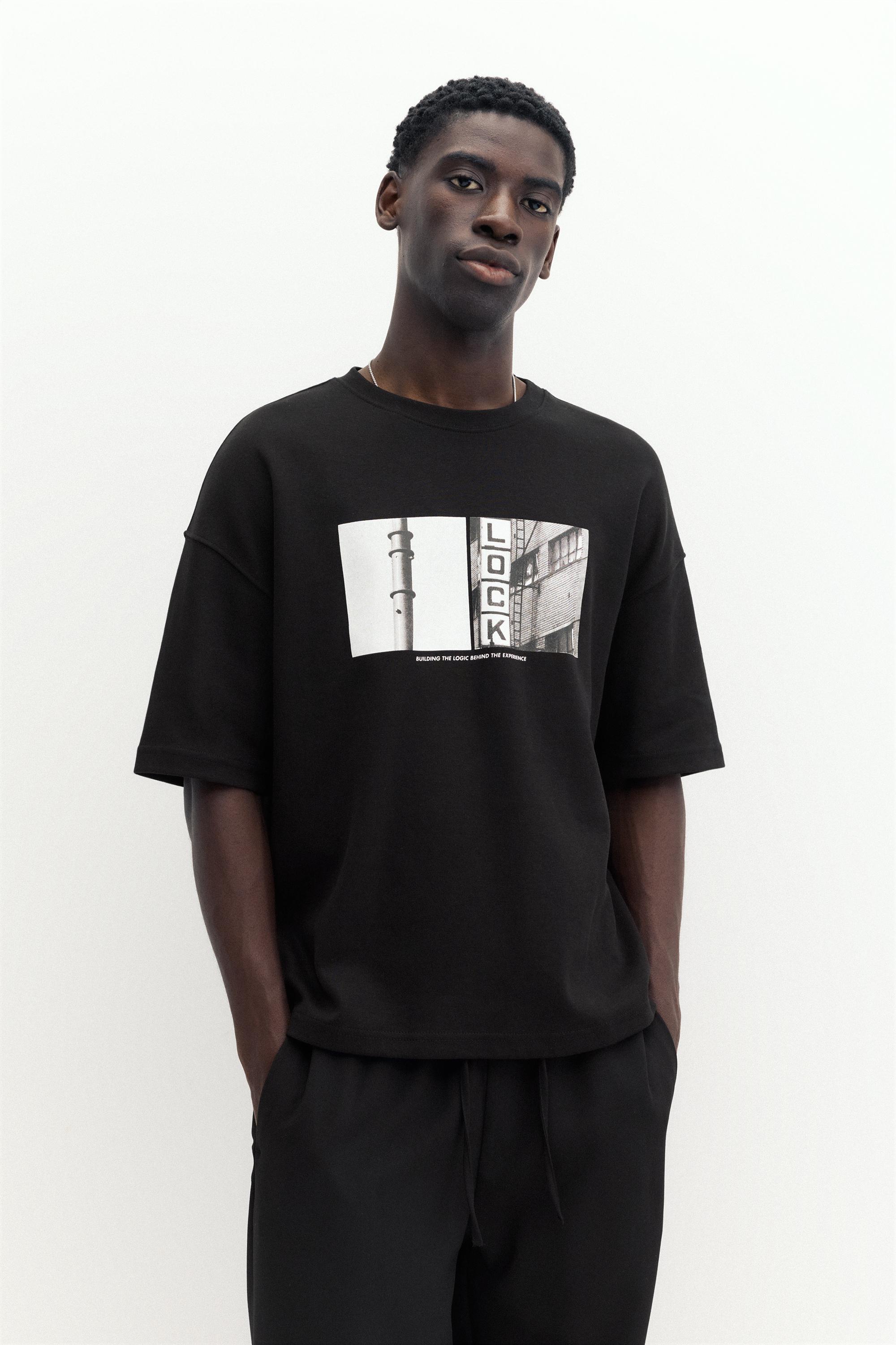 Short sleeve photographic sweatshirt — Black