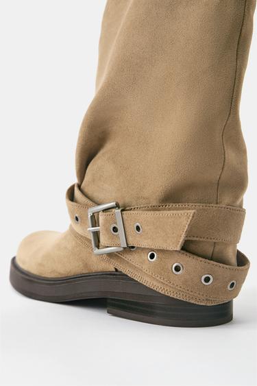 Flat footed leggings boots with buckle — Brown 4