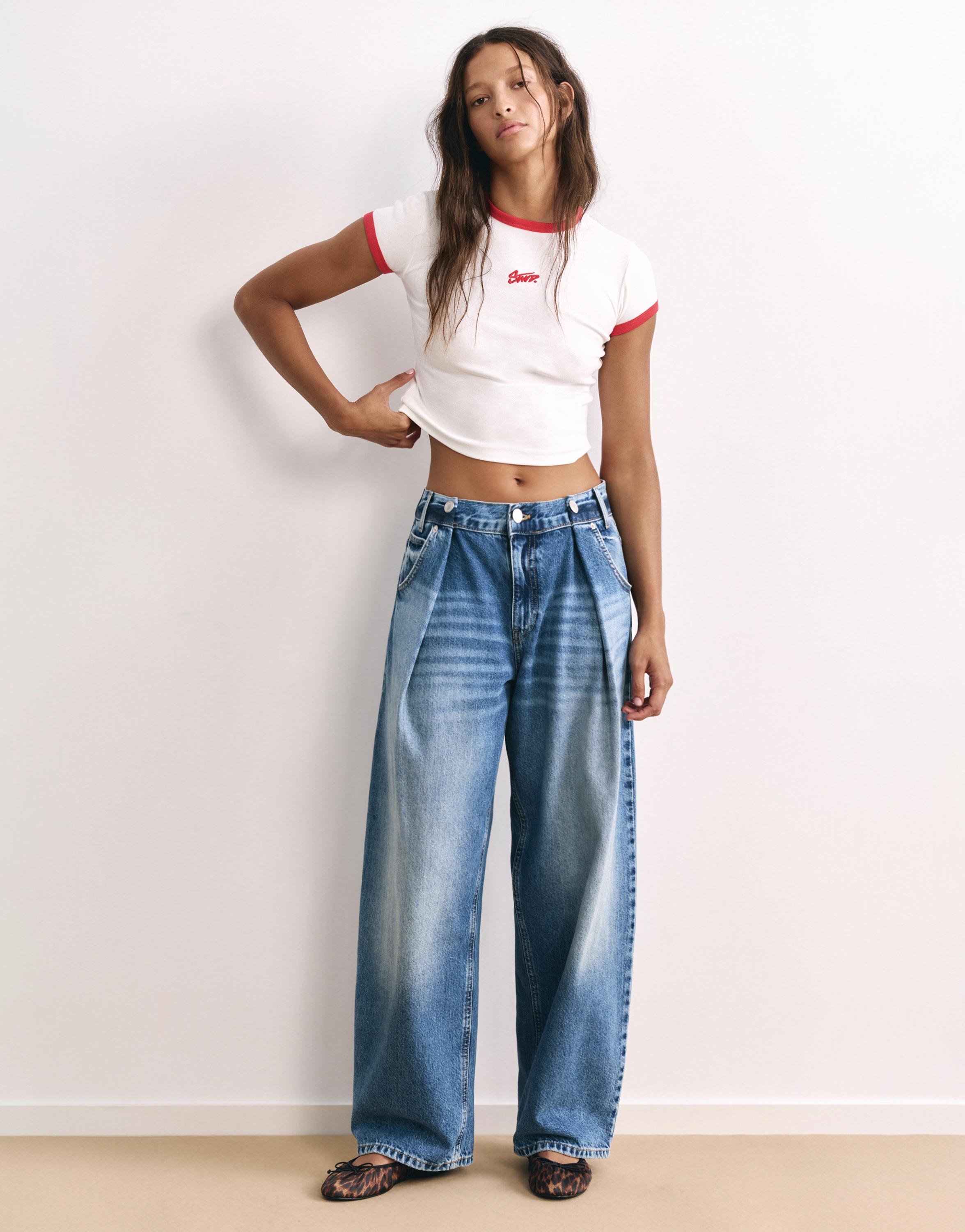 Pleated balloon-fit baggy jeans — Dark blue