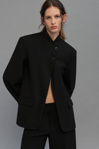 Black double-breasted blazer — Black 1