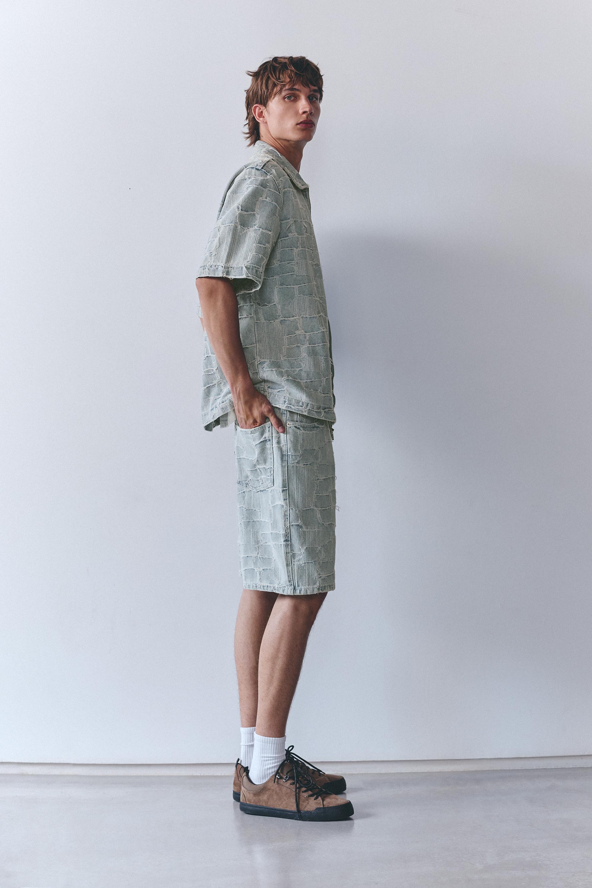 Jacquard denim Bermuda shorts — Pale indigo