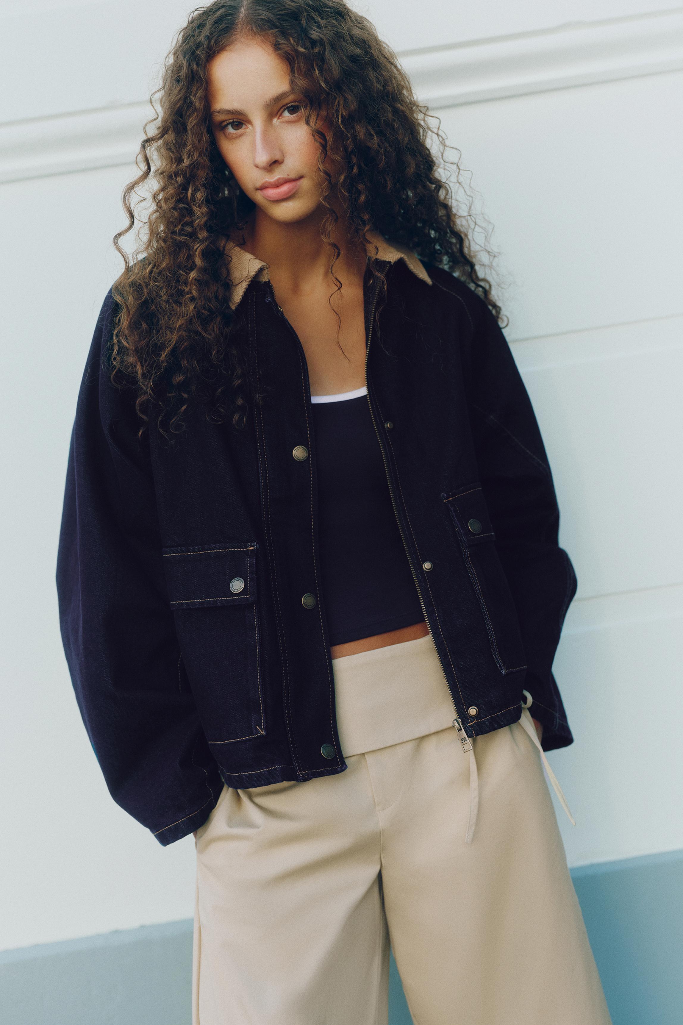 Contrast collar denim jacket — Dark navy
