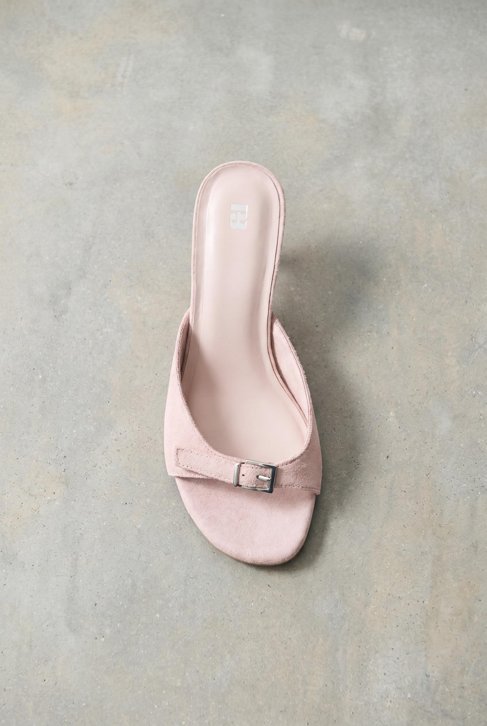 Leather buckled heeled mules — Pink