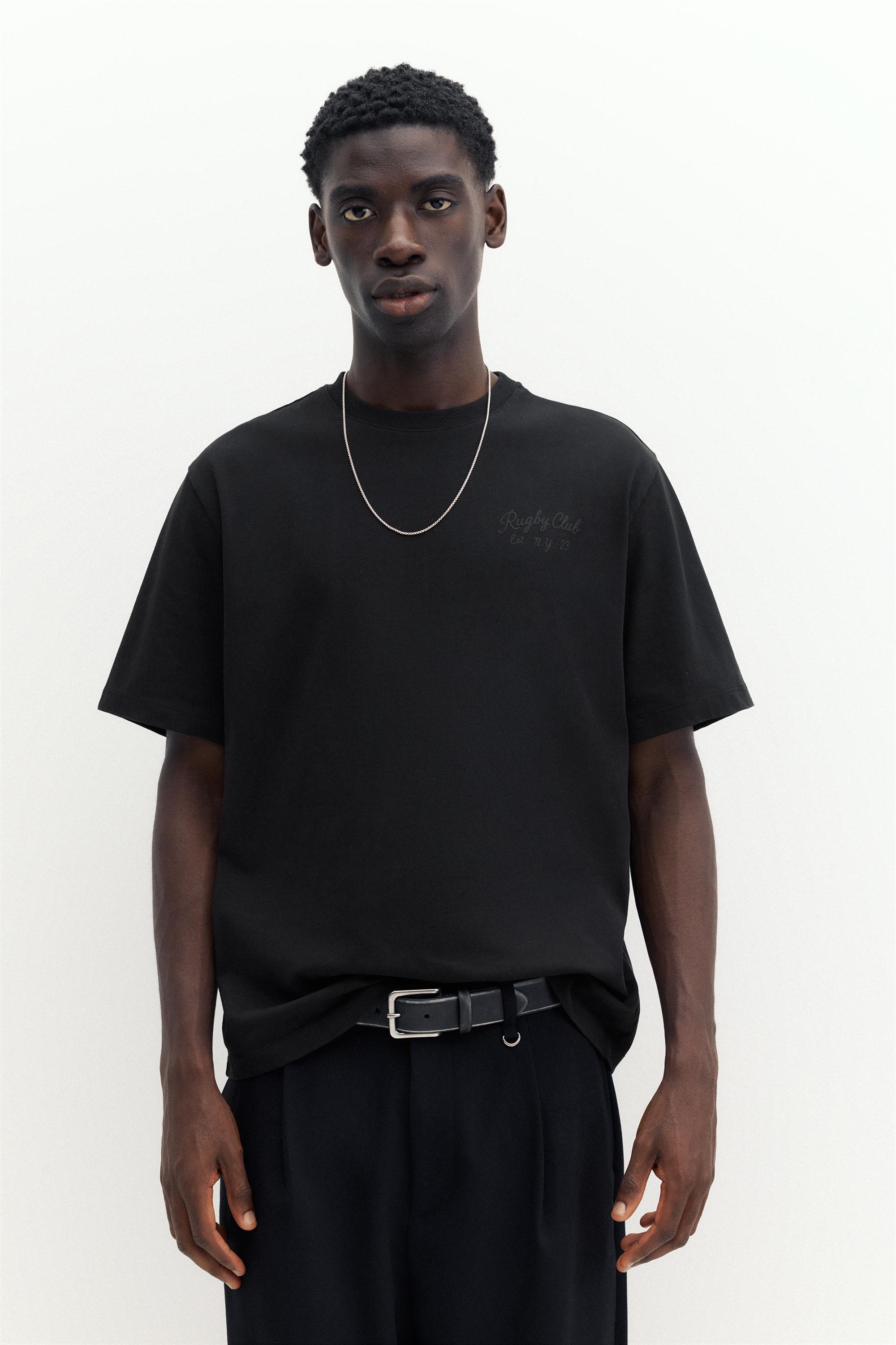 Regular fit embroidered T-shirt — Black
