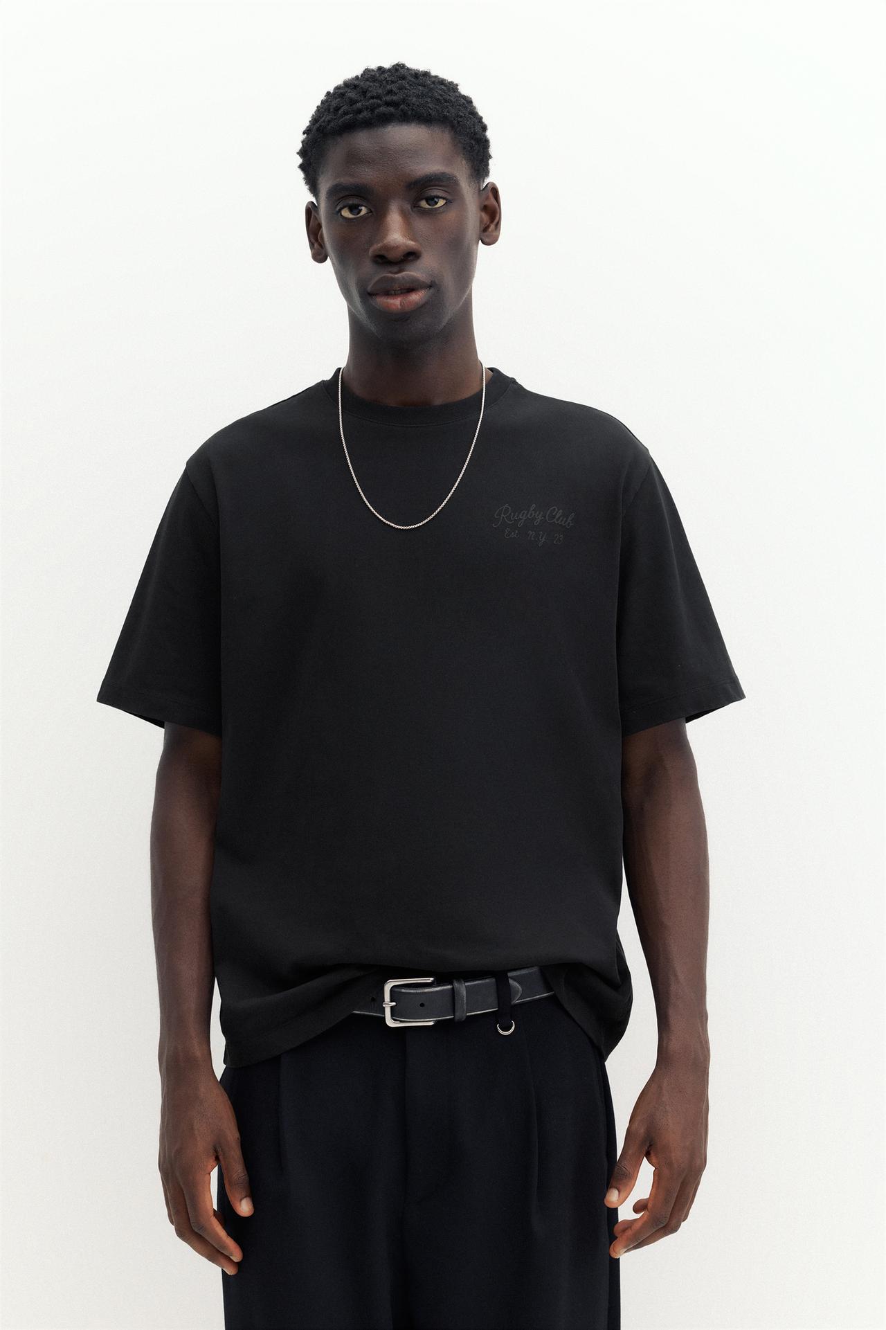 Regular fit embroidered T-shirt — Black