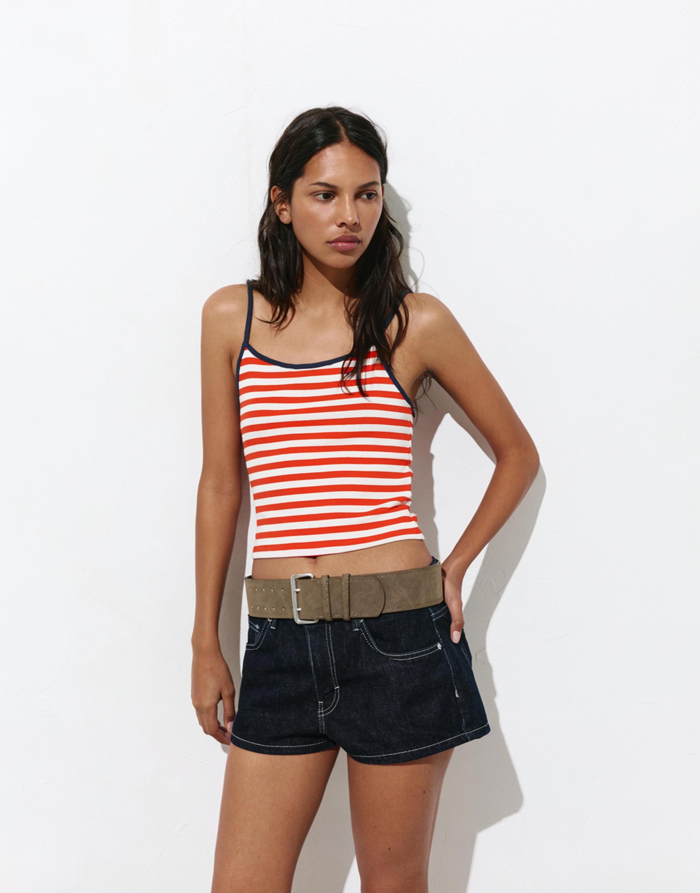 Striped strappy top — White/Red