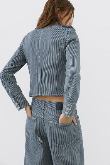 Striped buttoned denim jacket — Dark blue 3