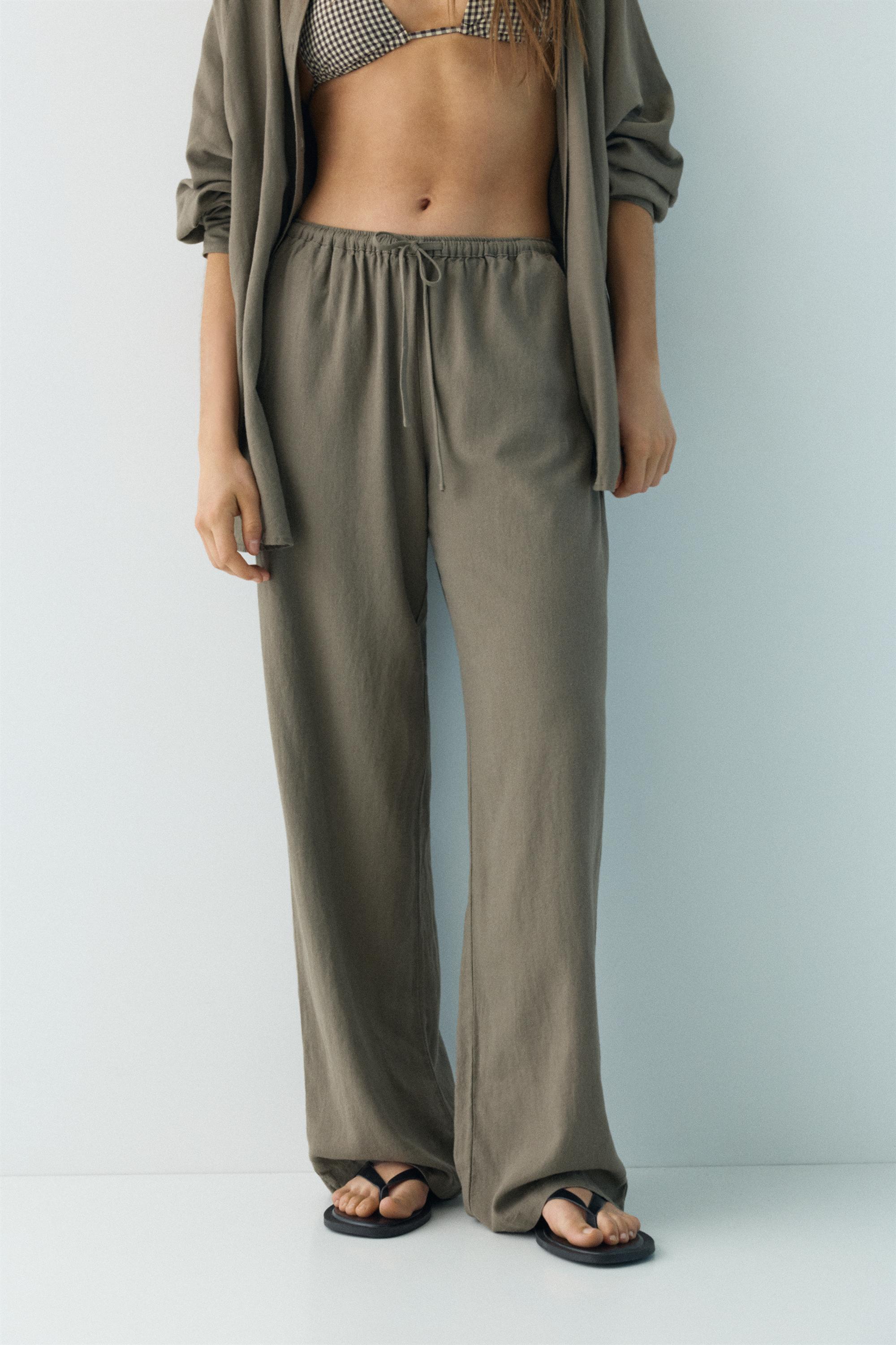 Flowy trousers with linen — Mole brown