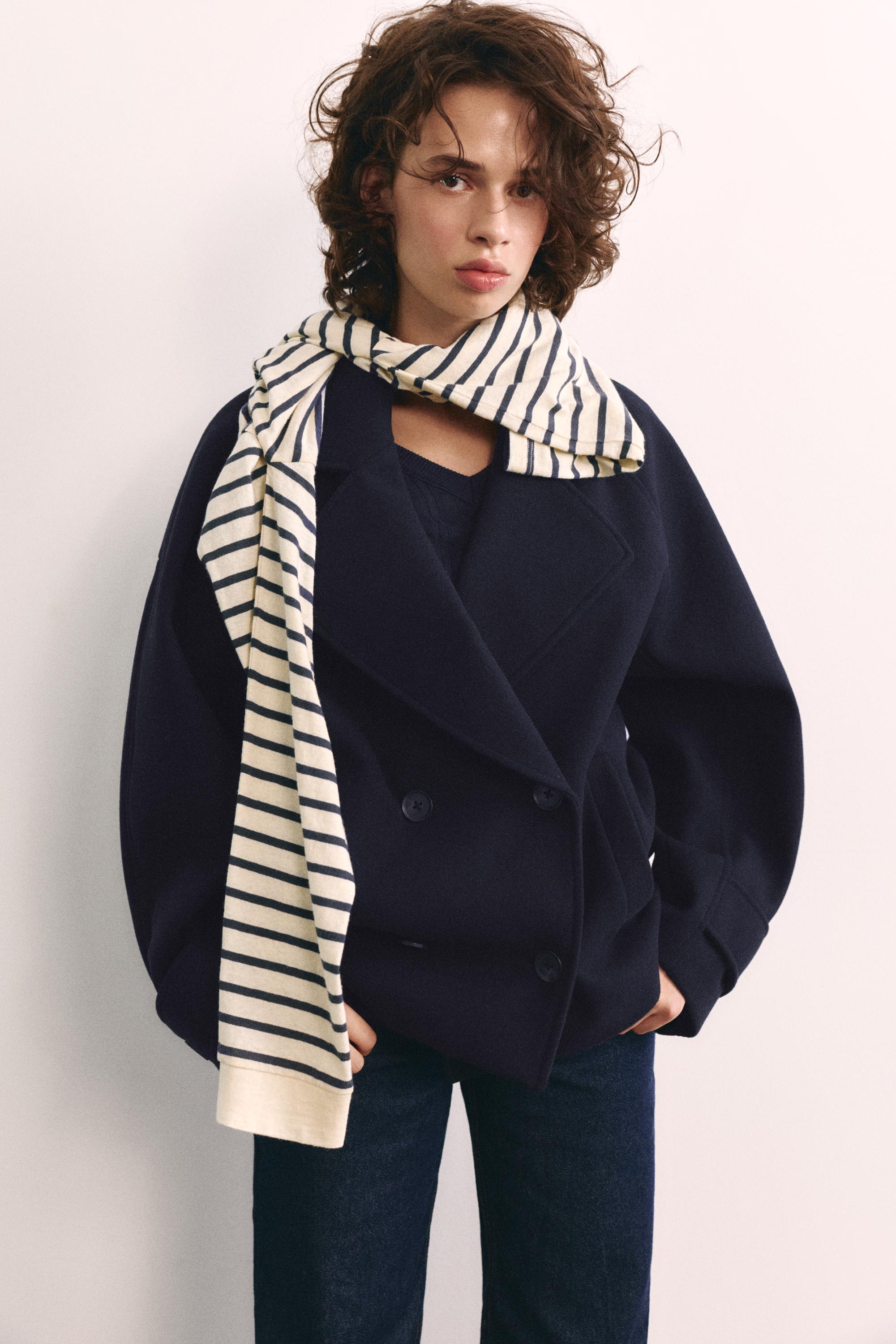Short felt texture coat — Navy