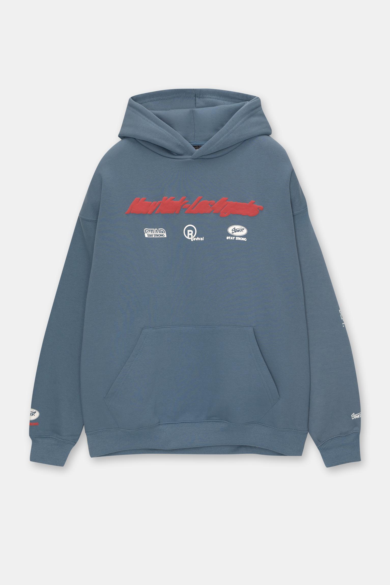 Kabartmalı baskılı kapüşonlu sweatshirt_1