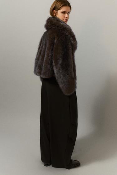 Short faux fur coat — Brown 2