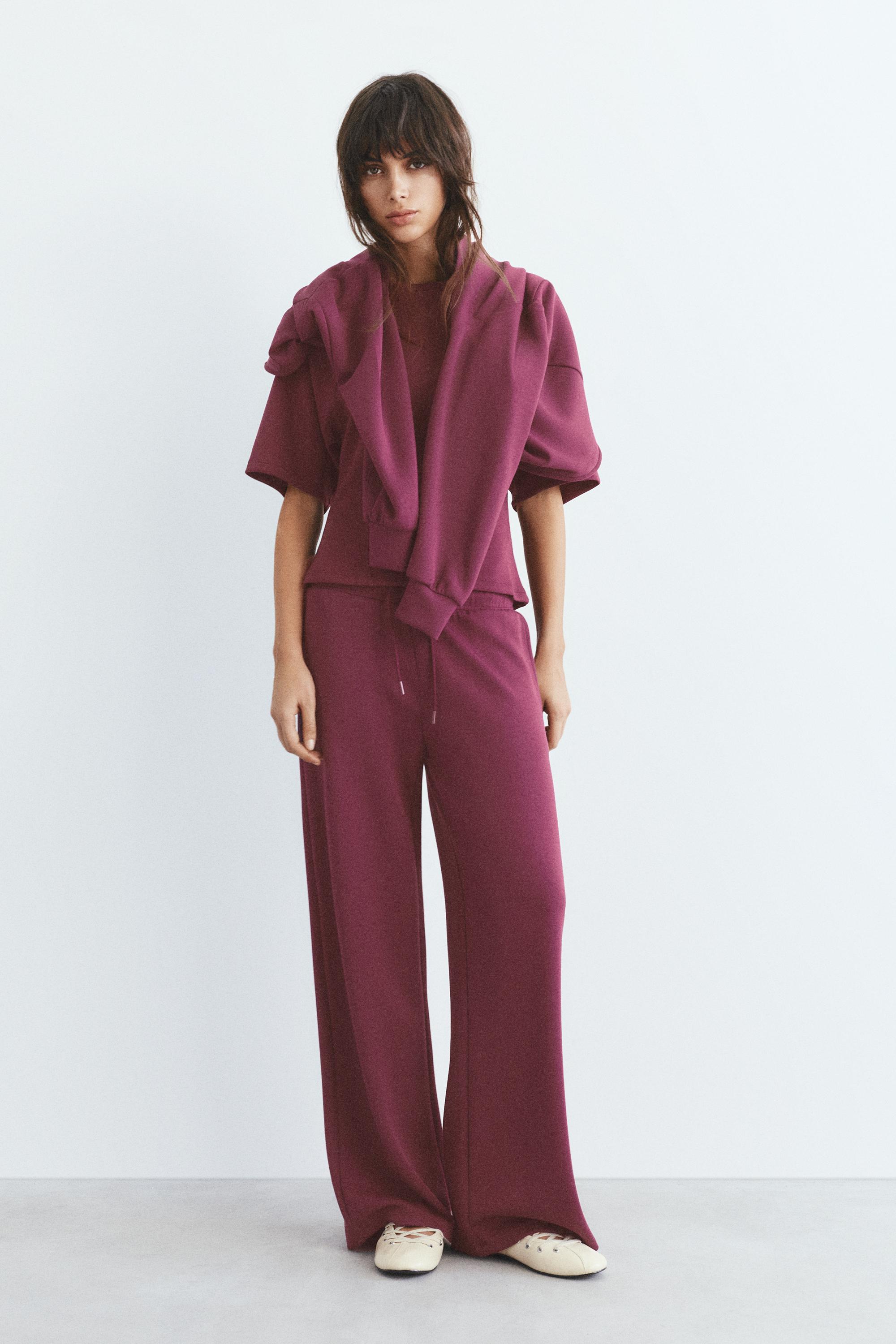 Soft-touch wide-leg trousers — Aubergine
