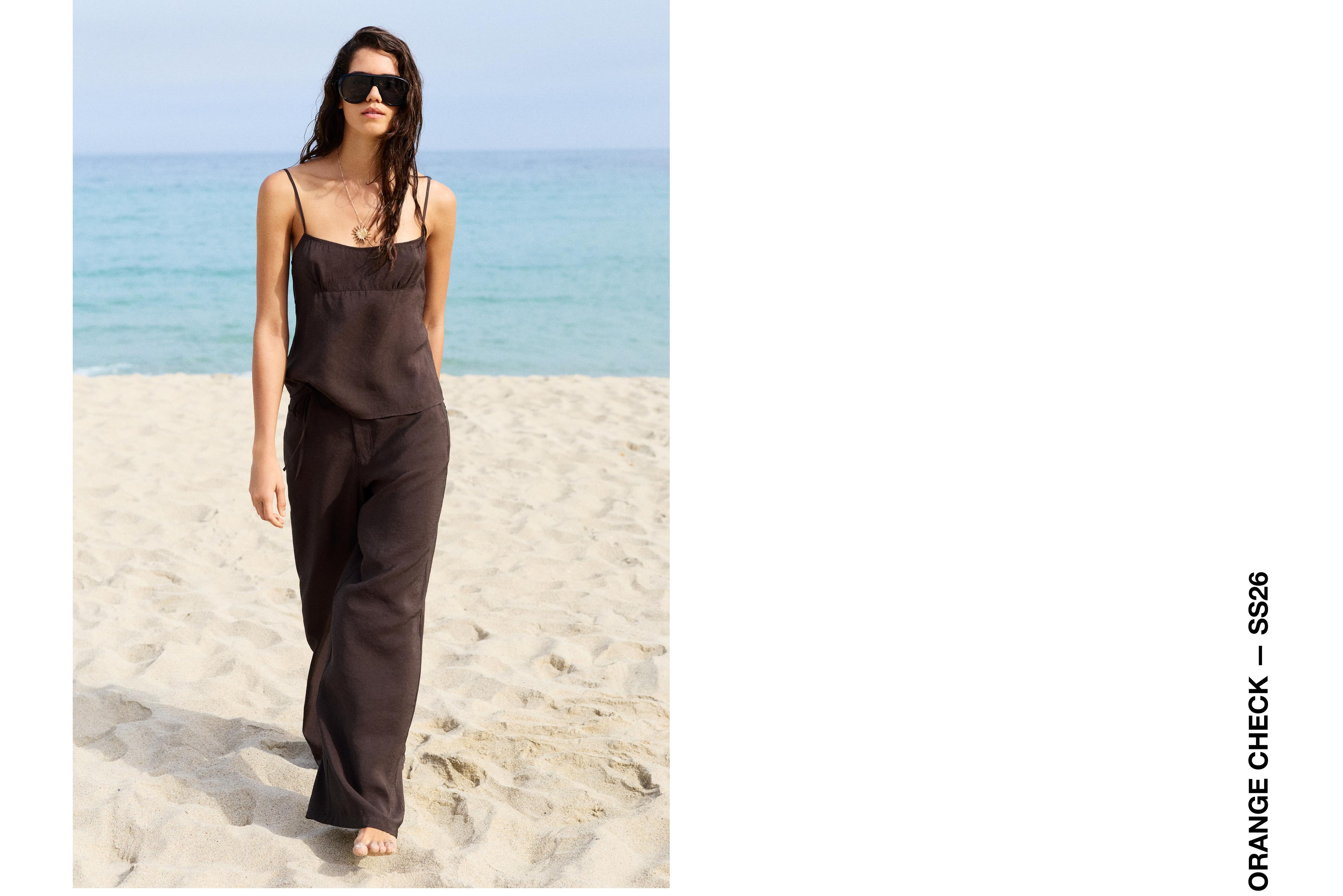 Drawstring flowing trousers — Brown
