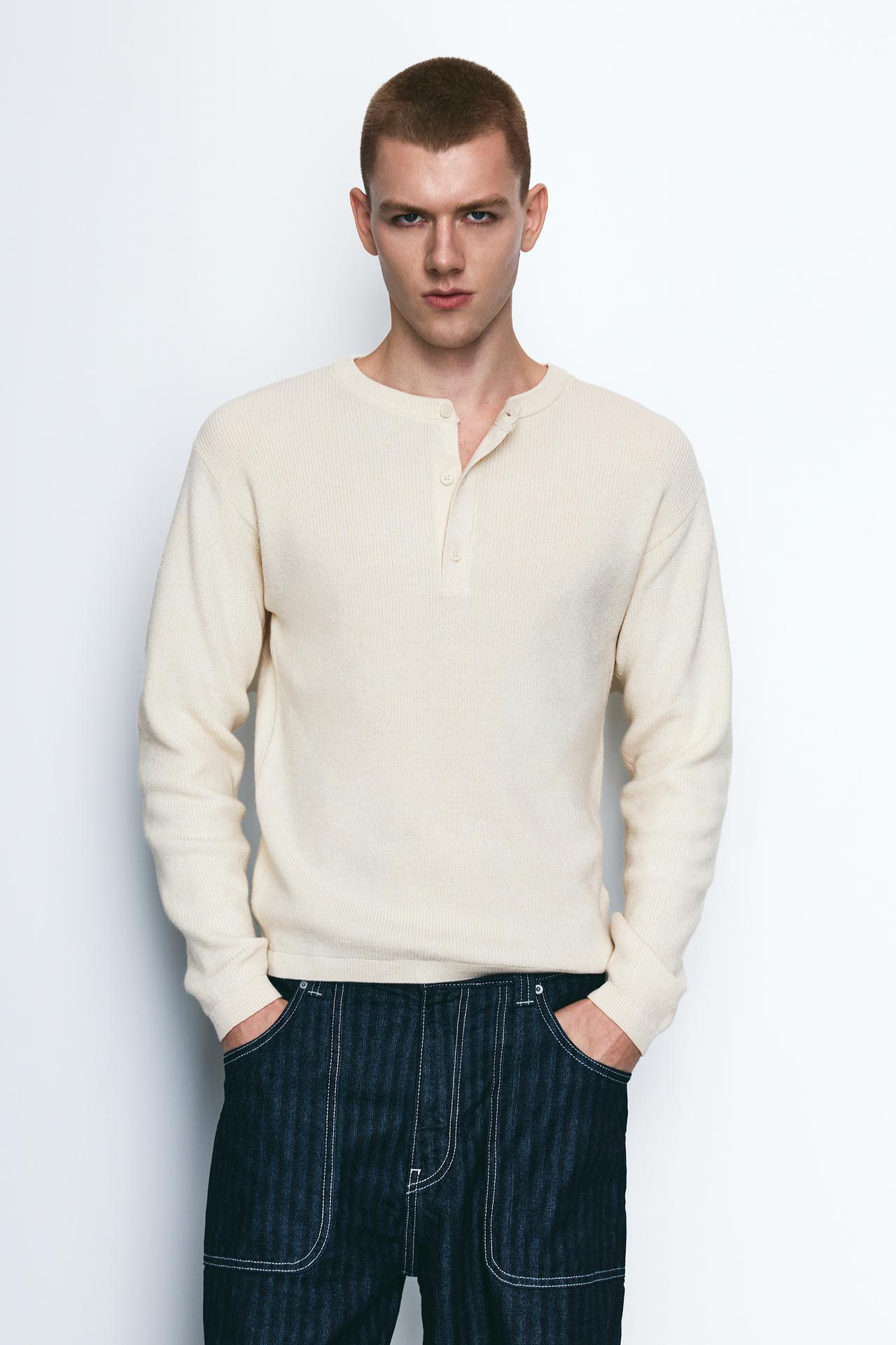 Henley collar jumper — White