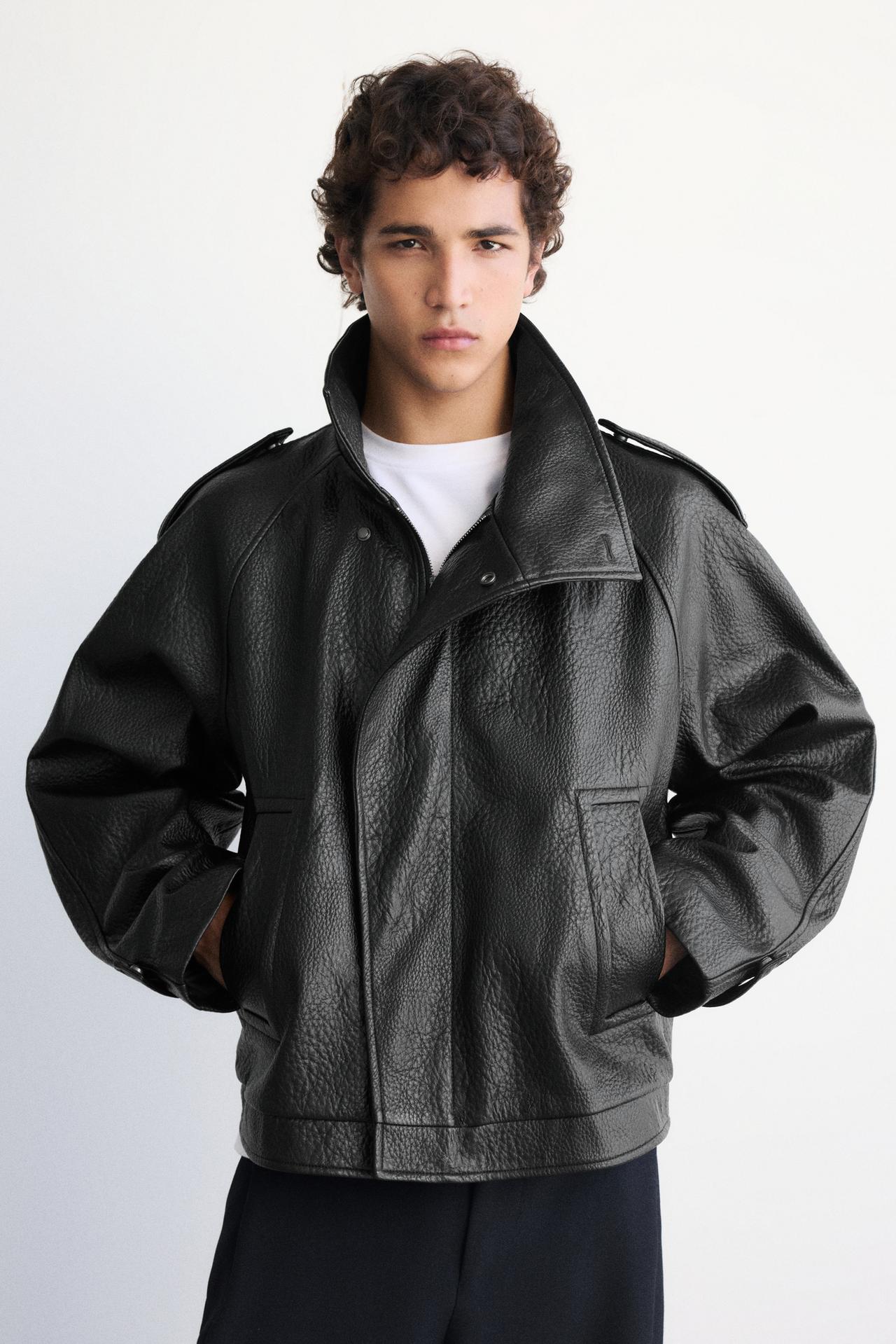 Textured leather effect jacket — Black