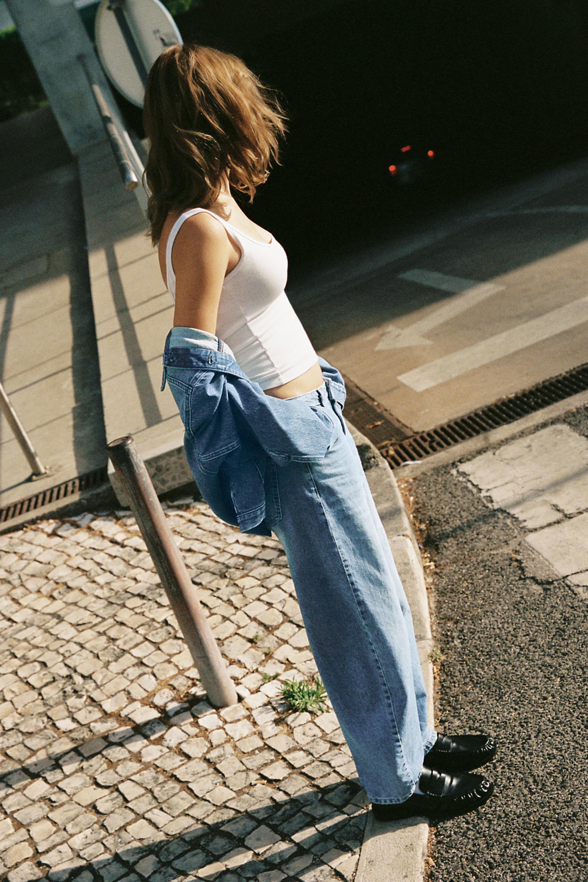 Low-rise barrel jeans — Medium blue