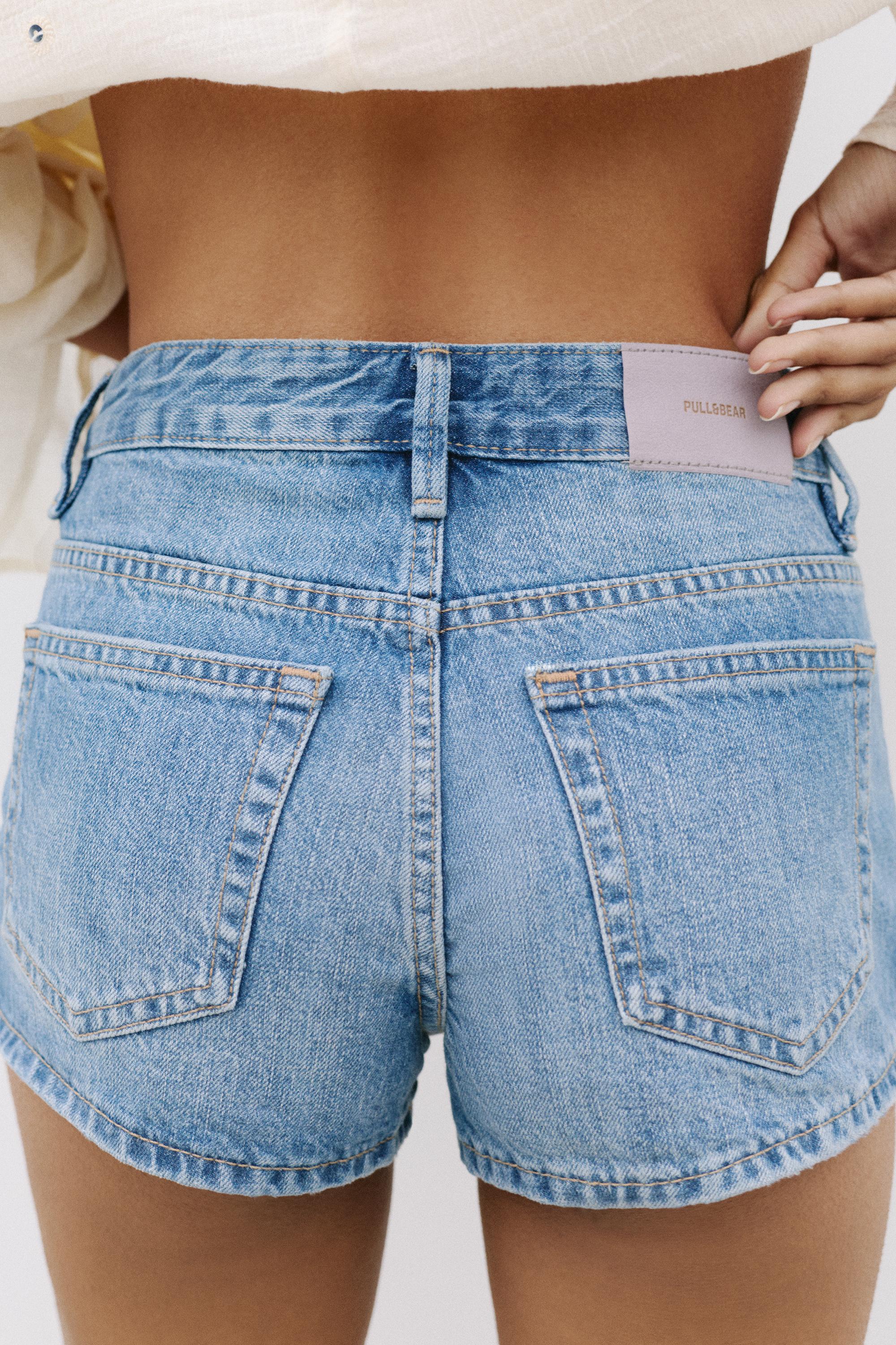 Low-rise denim mini shorts — Medium blue