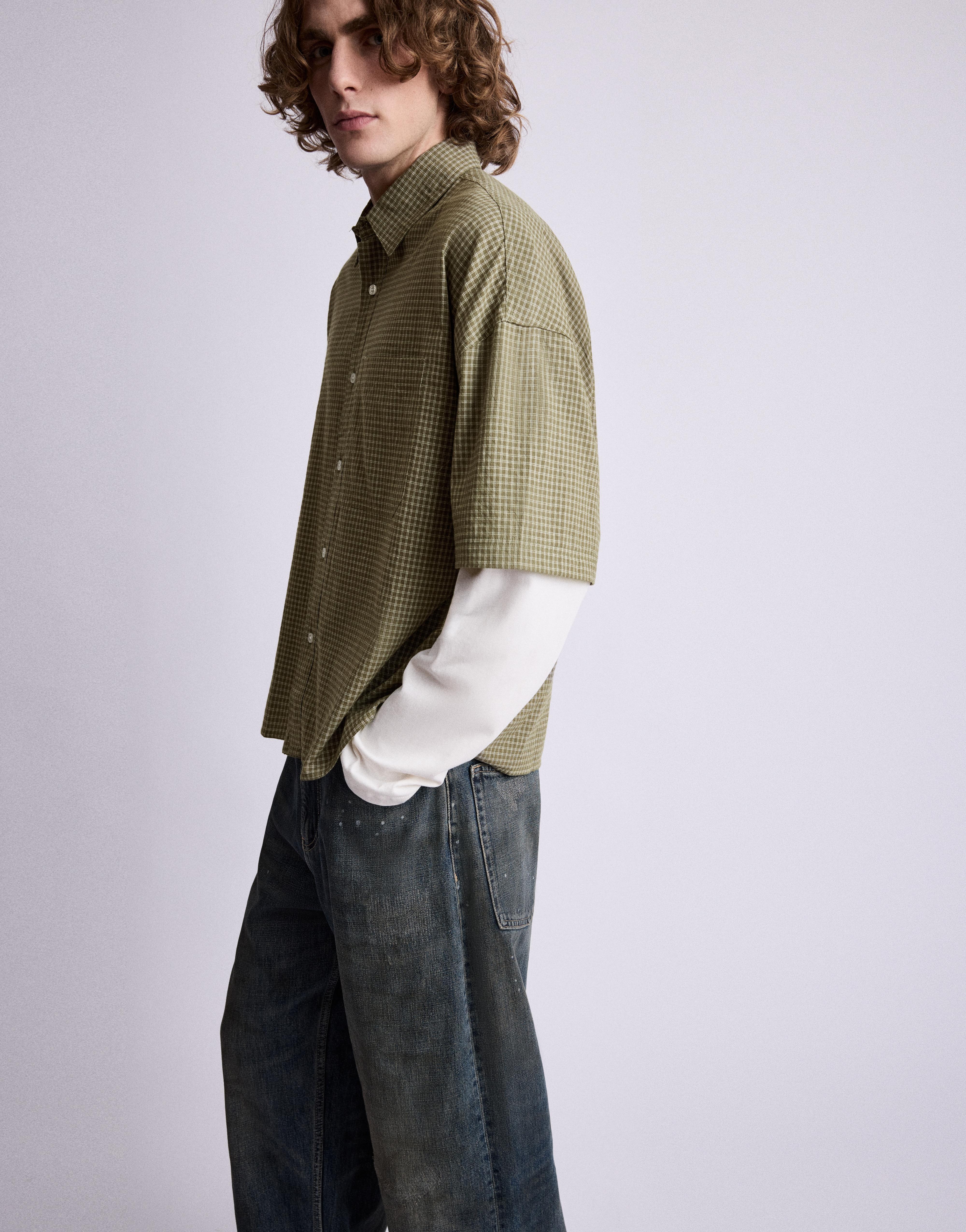 Double sleeve check shirt — White/Grey