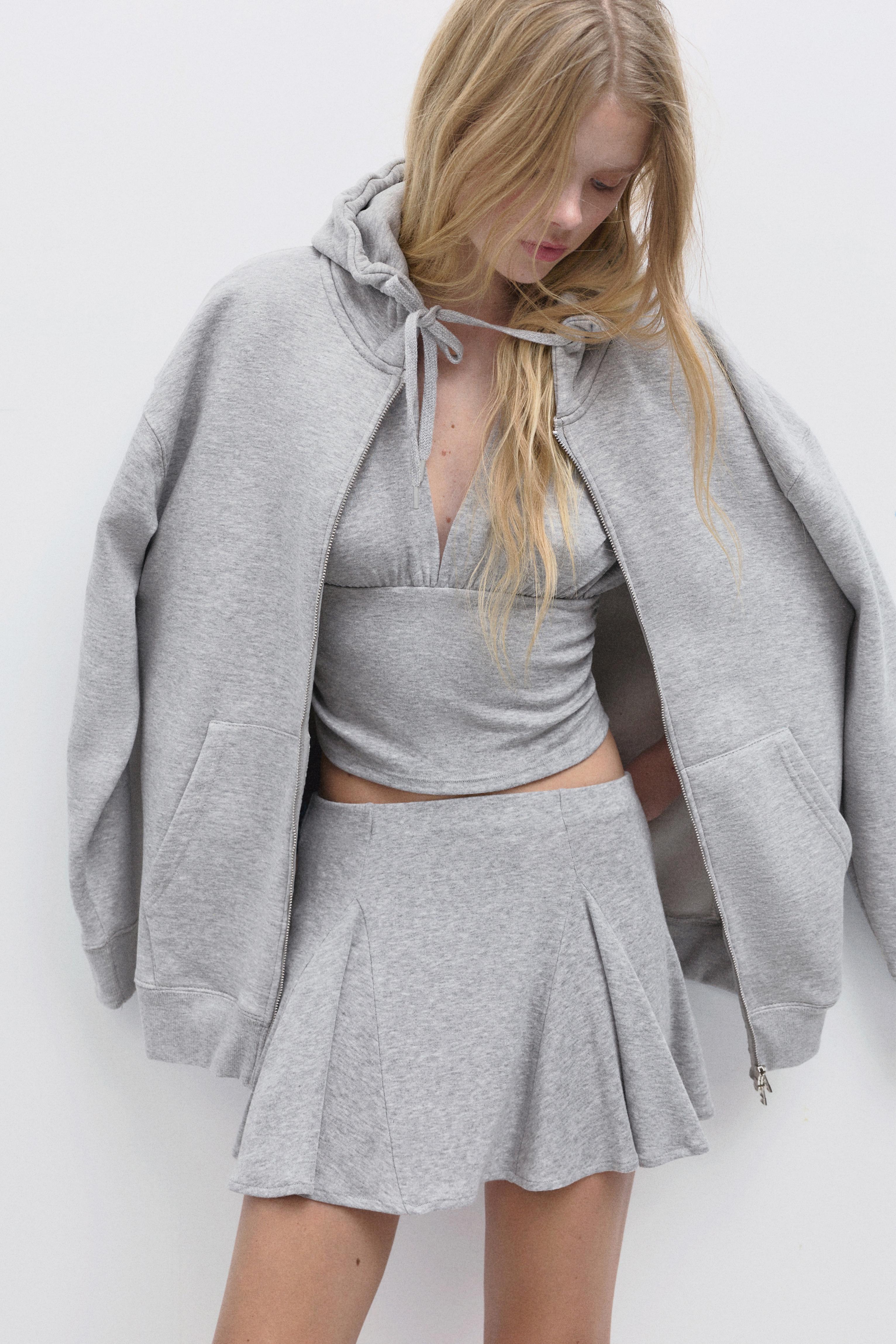 Ruffled mini skirt — Grey marl