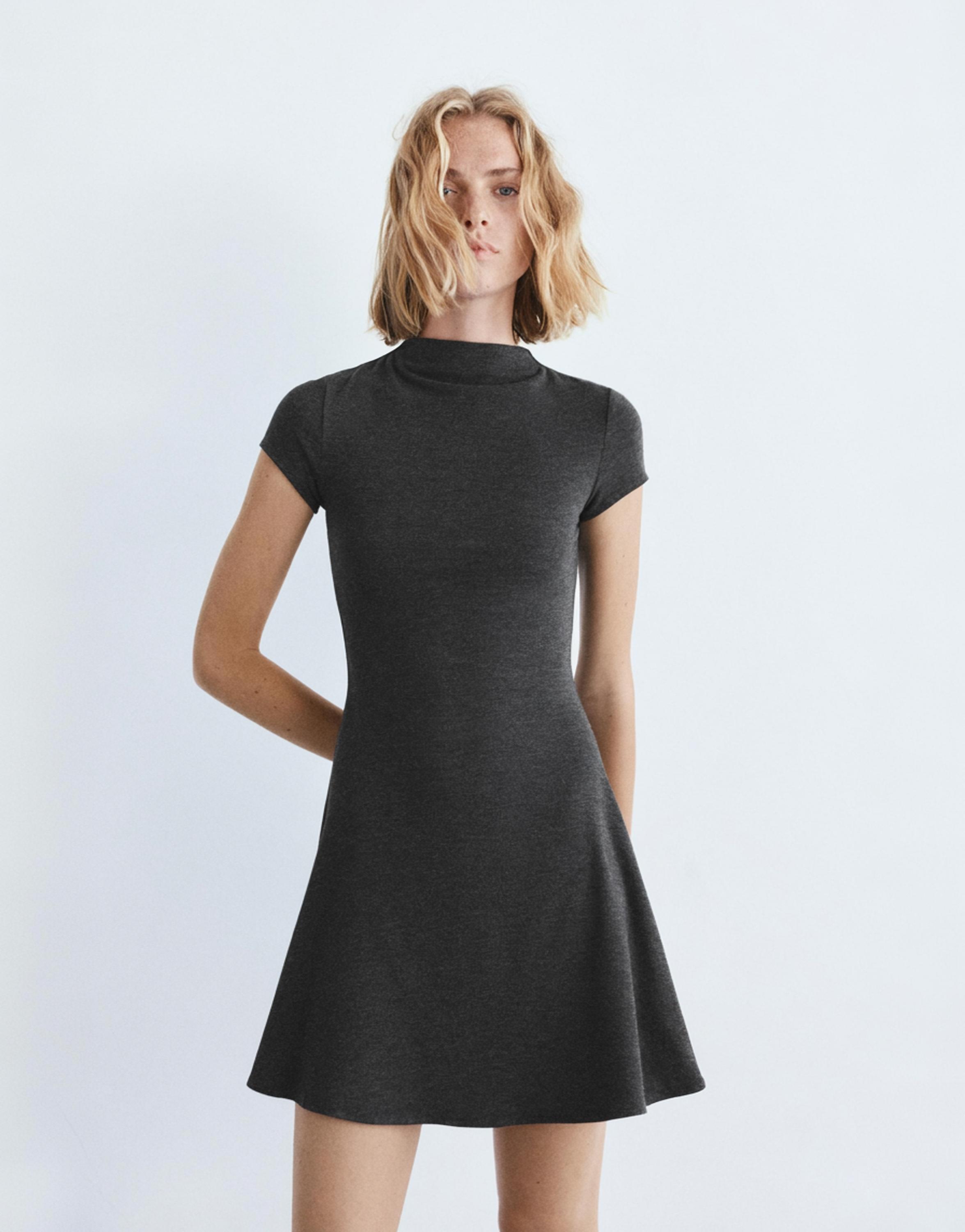 Short mock neck dress — Grey marl