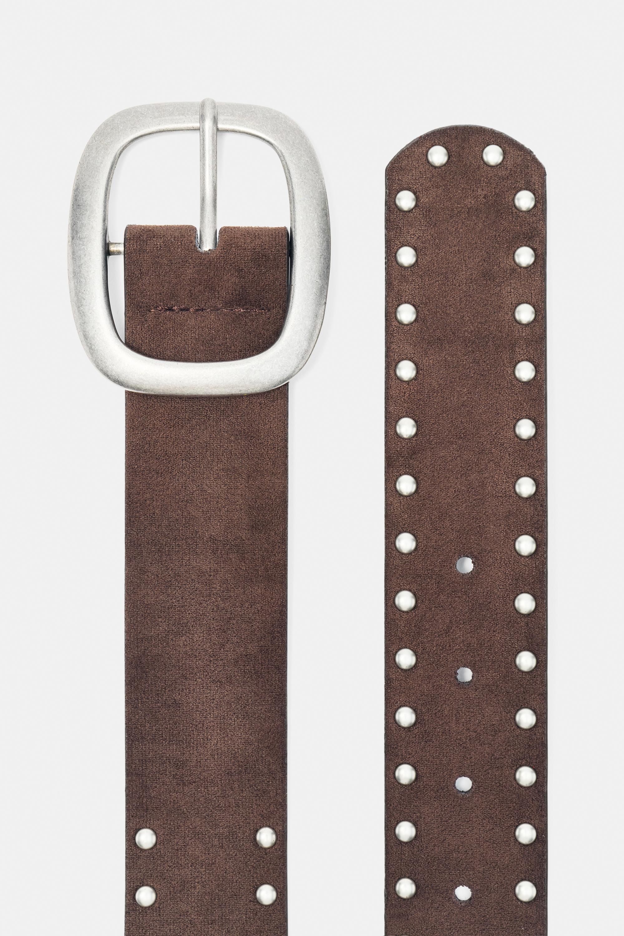 Faux suede studded belt — Brown