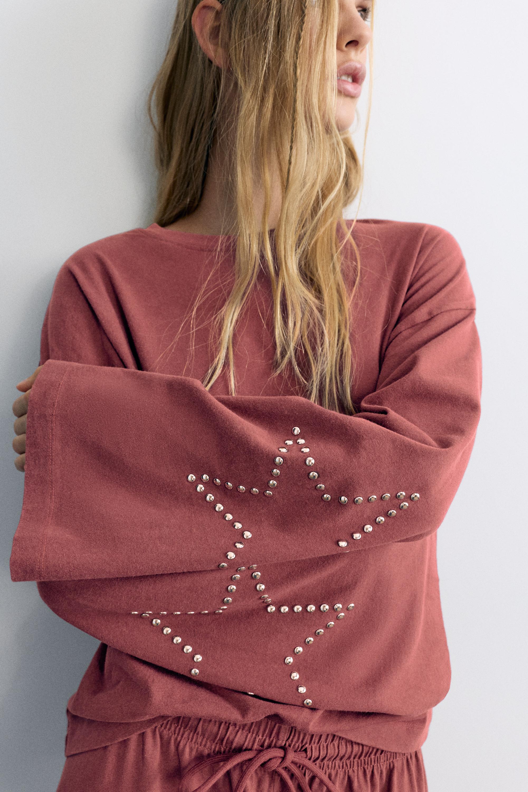 Stud star long sleeve T-shirt — Maroon