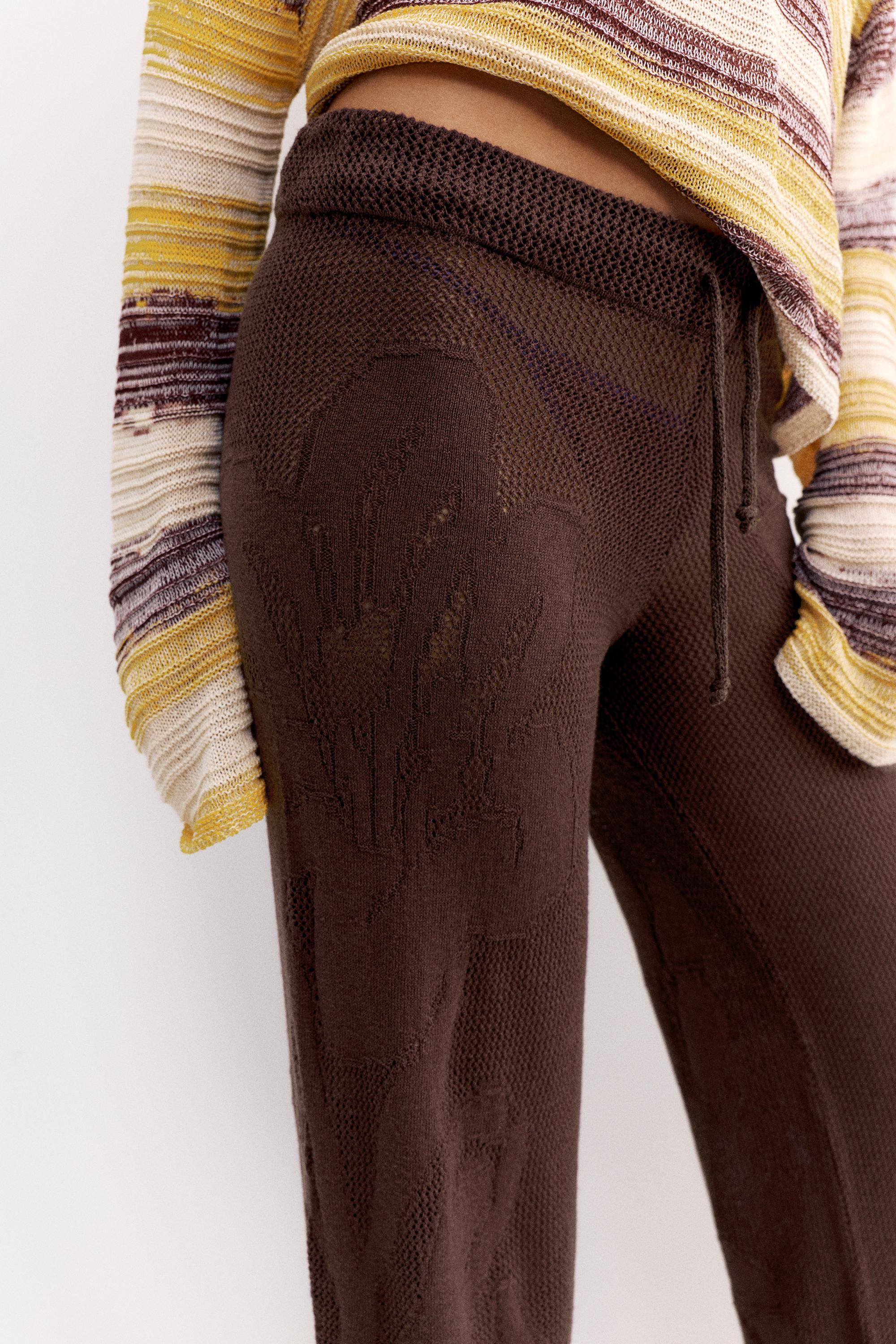 Brown floral crochet trousers — Brown