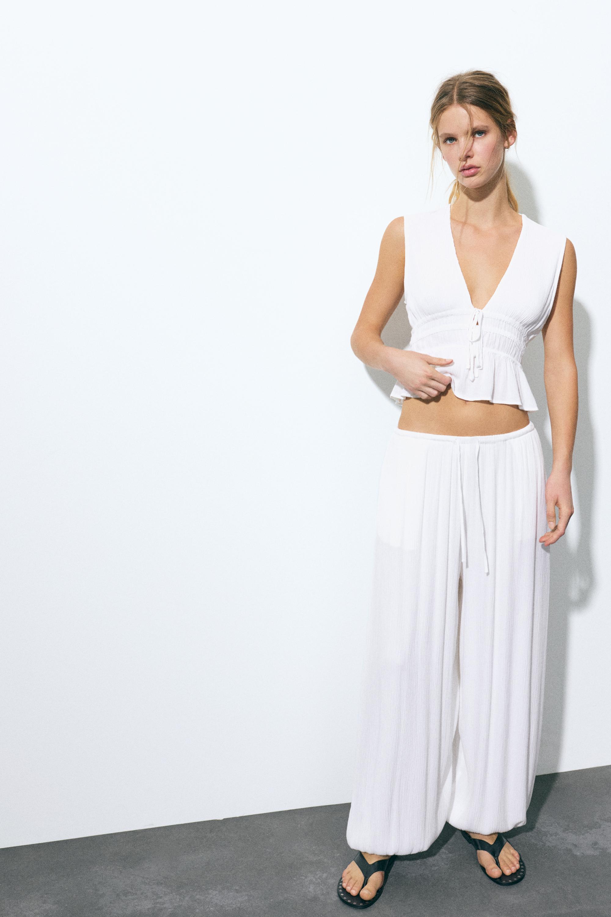 Crepe top with ties — White