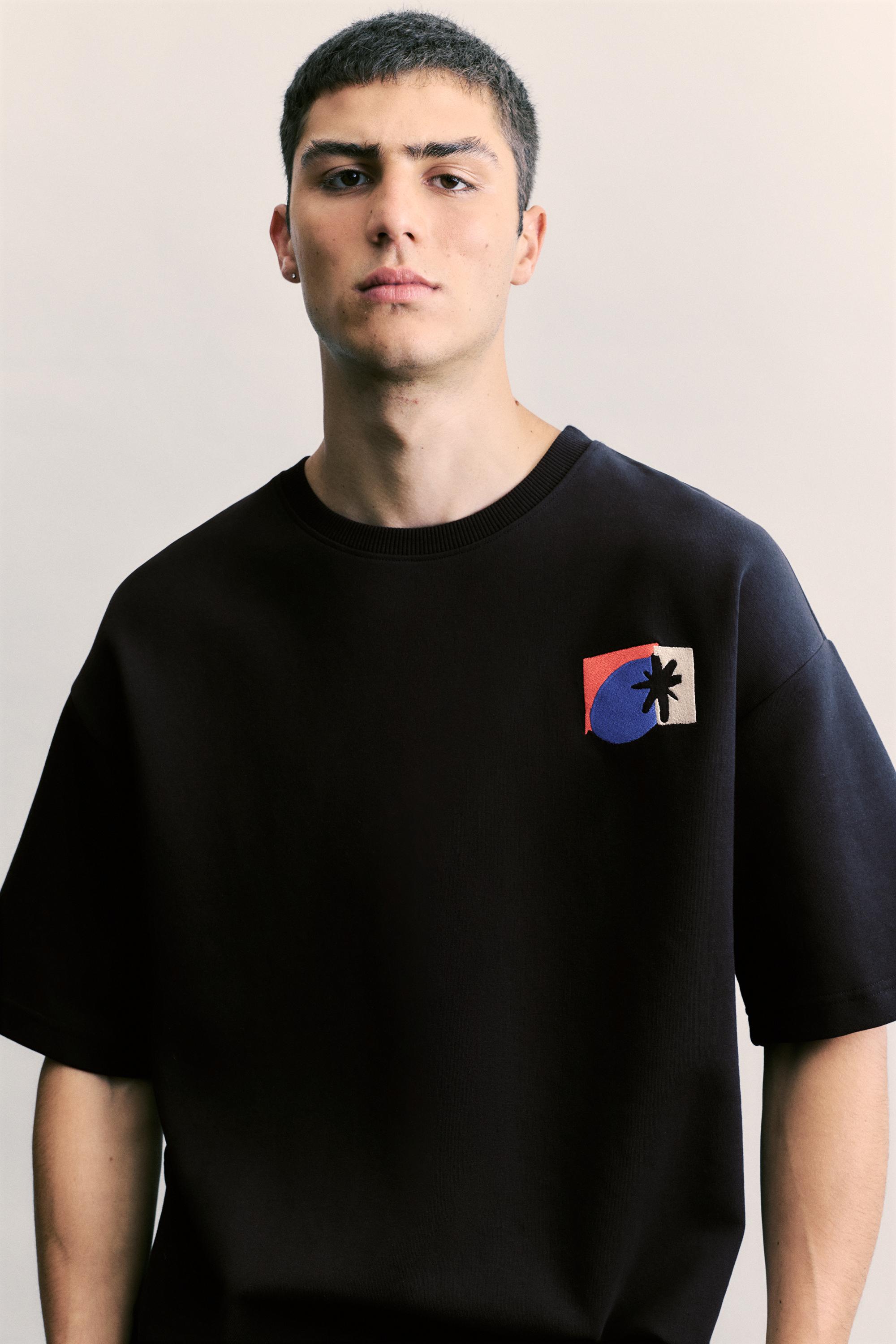 Grafik detaylı siyah kısa kollu sweatshirt - Görsel 10
