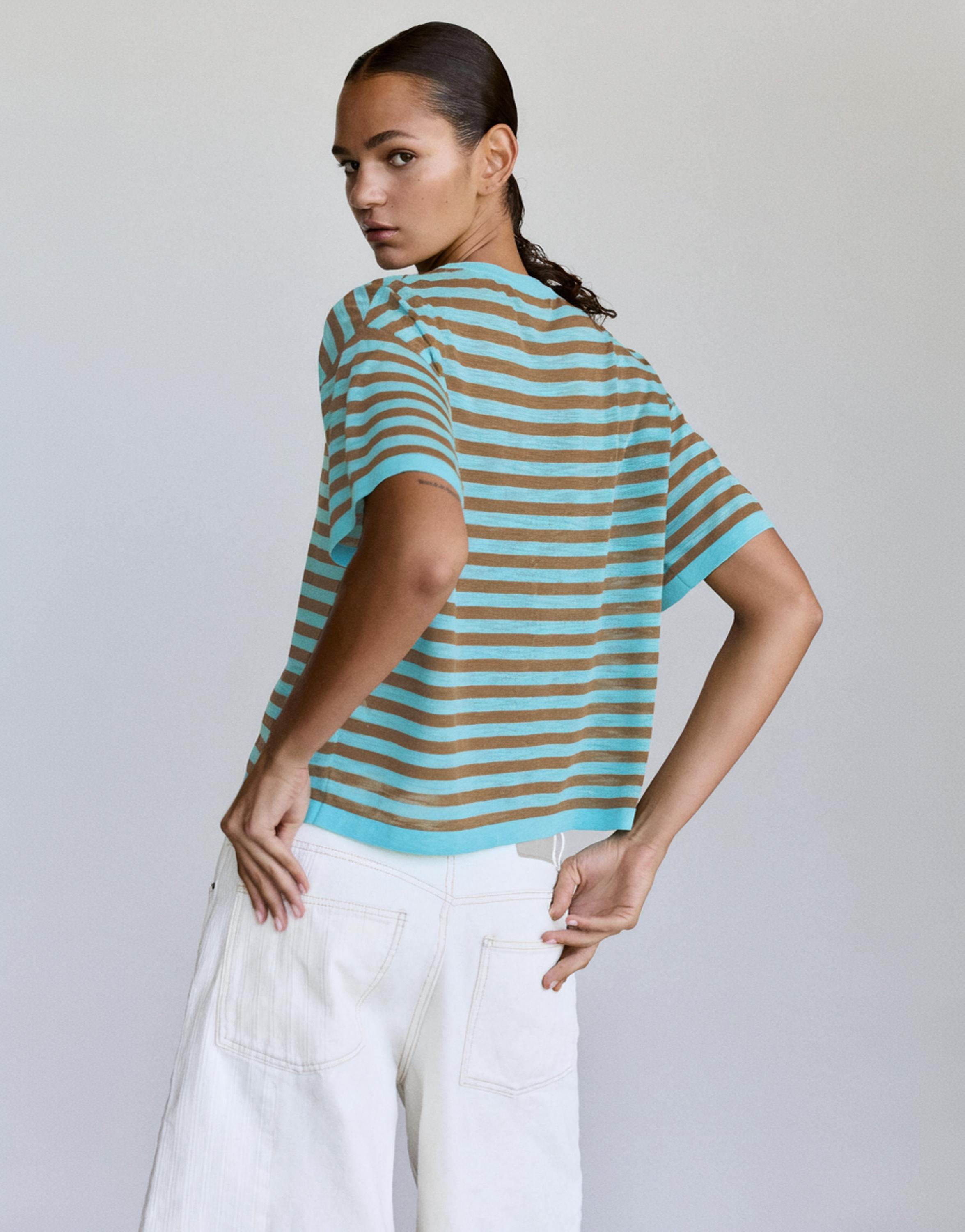 Striped knit T-shirt — Turquoise