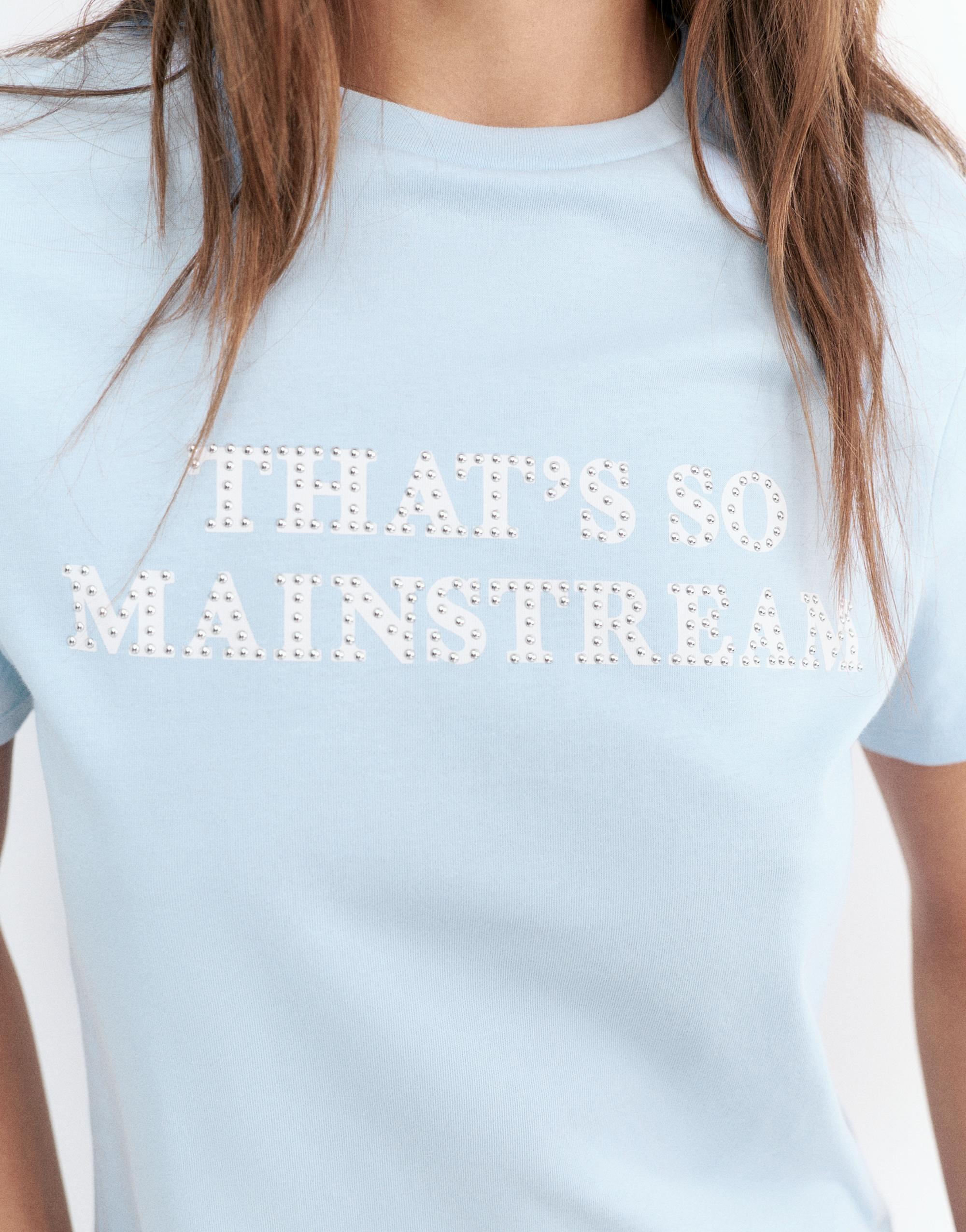 Studded text T-shirt — Pale blue