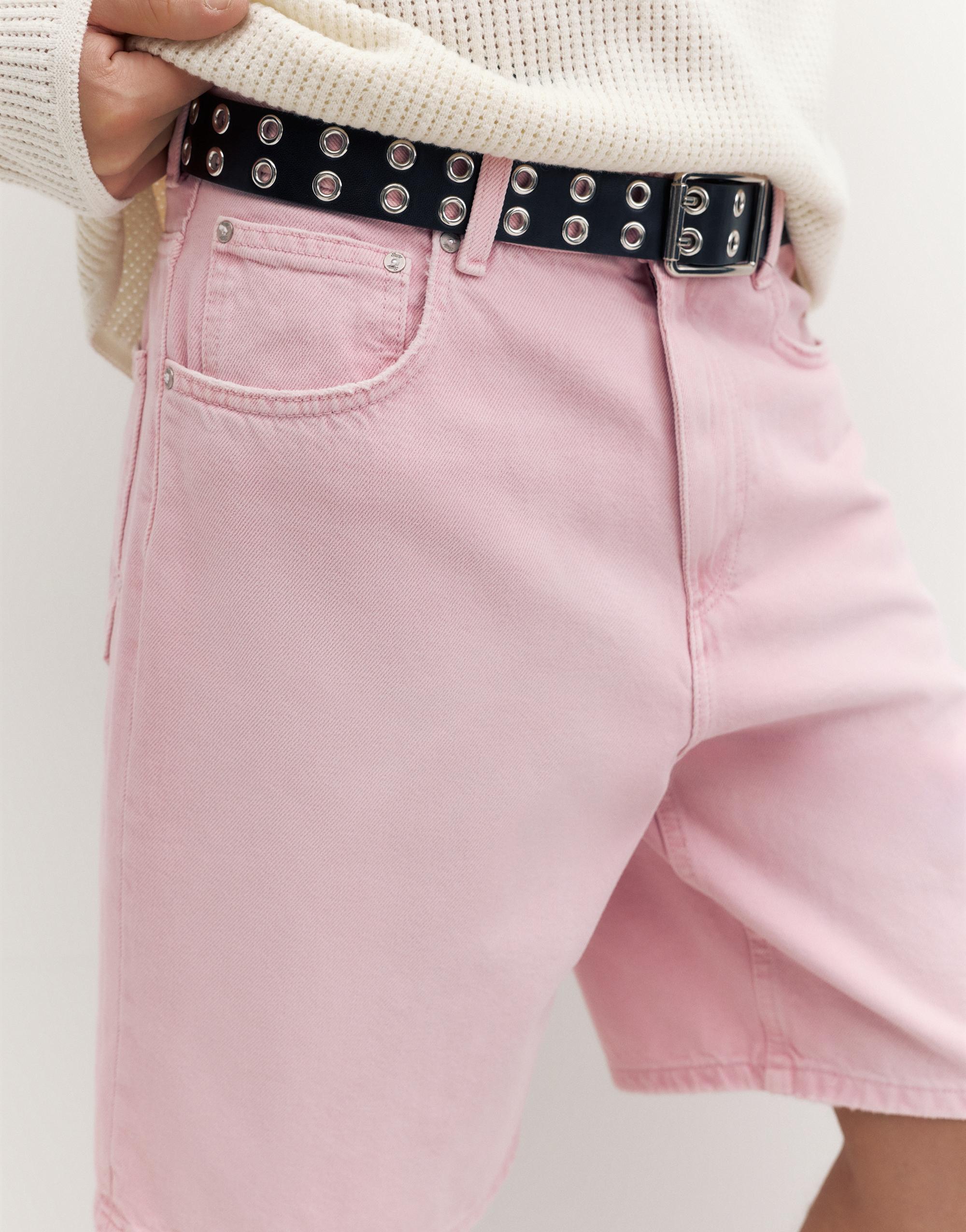 Baggy denim Bermuda shorts — Rose pink