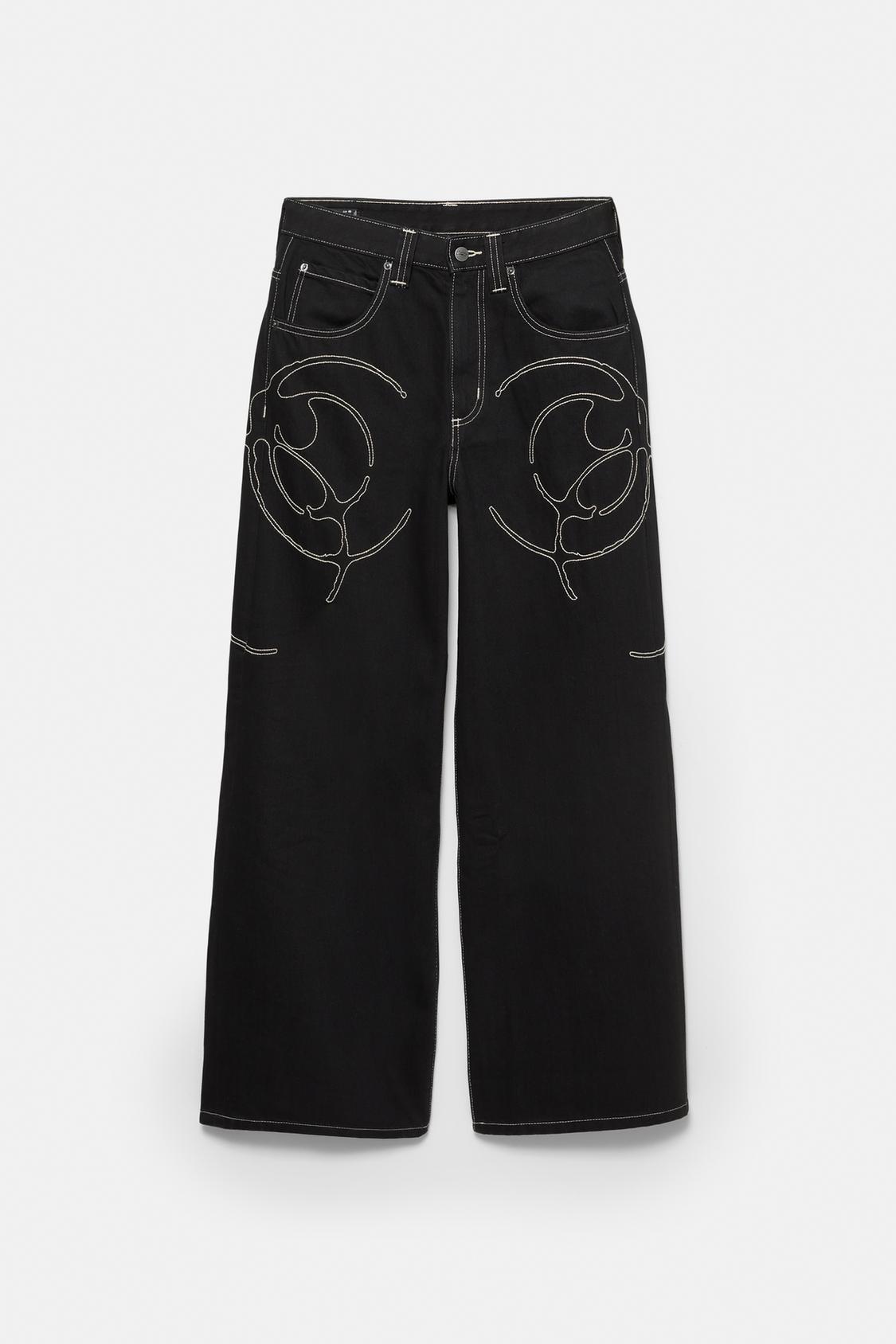 Embroidered wide-leg jeans PULL&BEAR